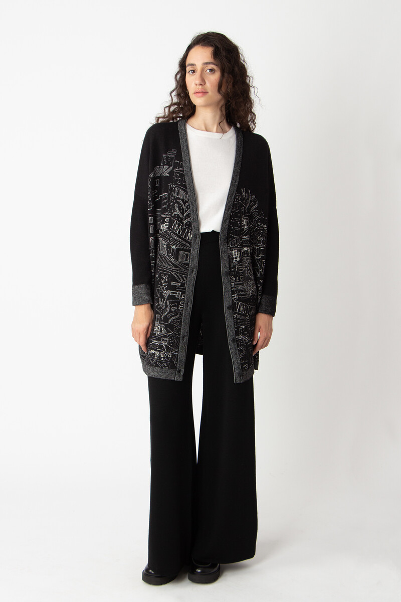 IVKO - V-Neck Cardigan Favela Pattern Black