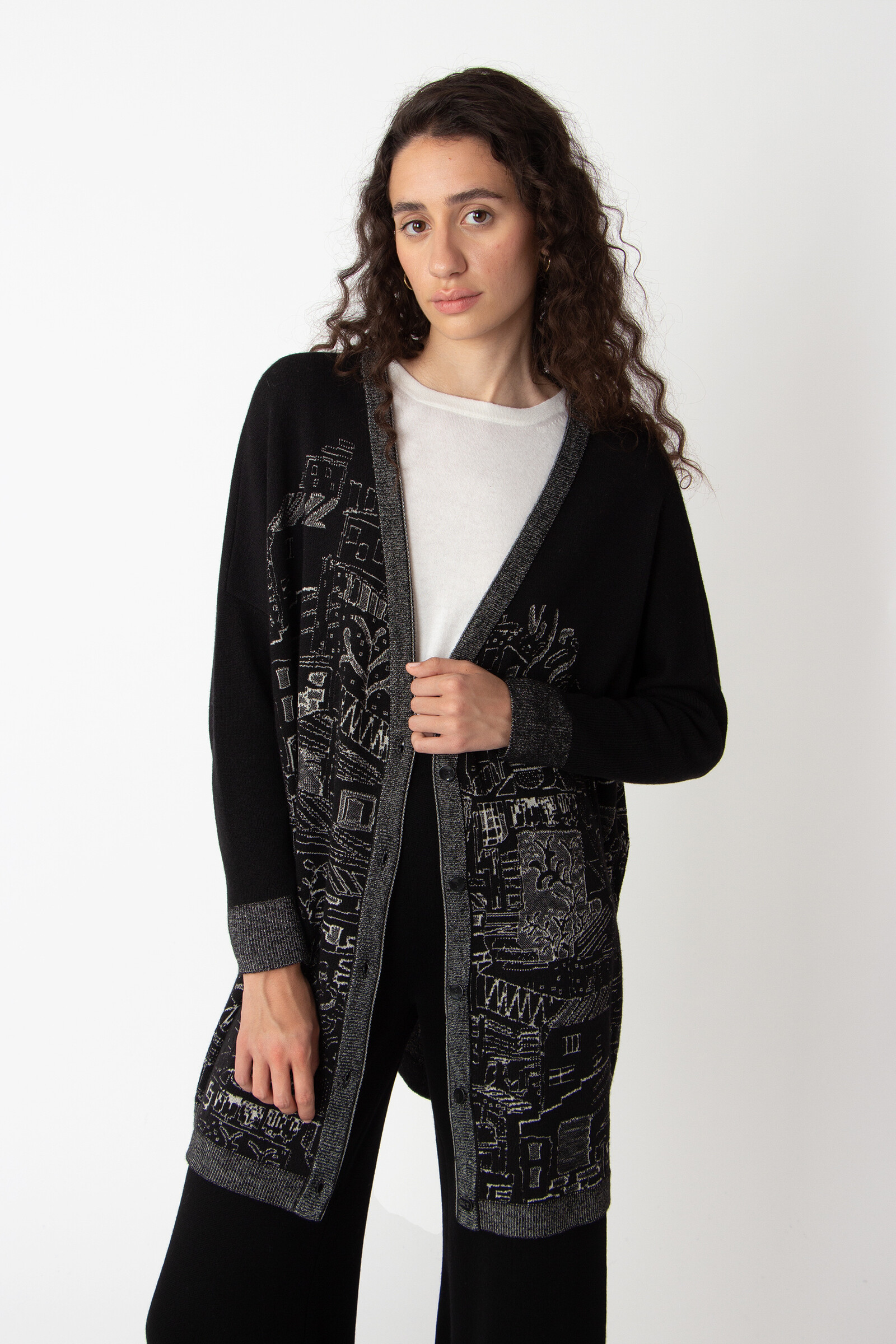 IVKO  Woman IVKO - V-Neck Cardigan Favela Pattern Black