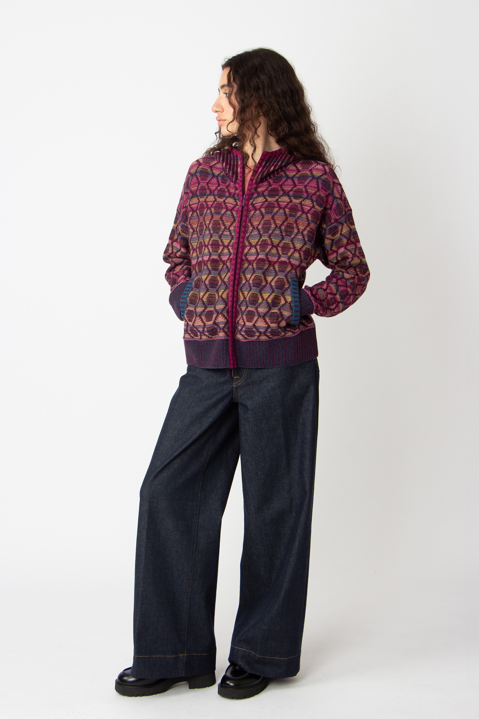 IVKO  Woman IVKO - Zip Jacket with Hoodie Geometric Pattern Plum