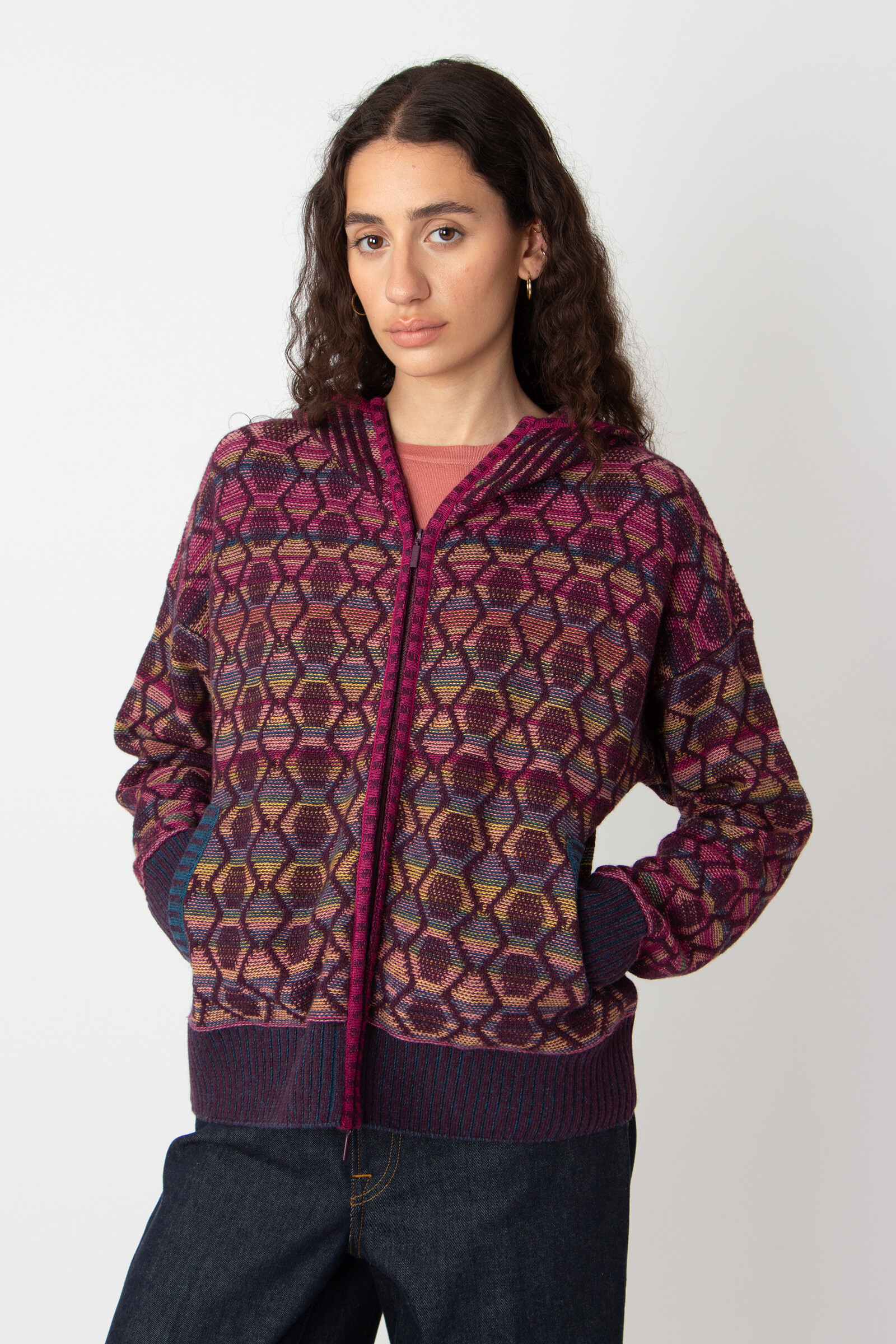 IVKO  Woman IVKO - Zip Jacket with Hoodie Geometric Pattern Plum