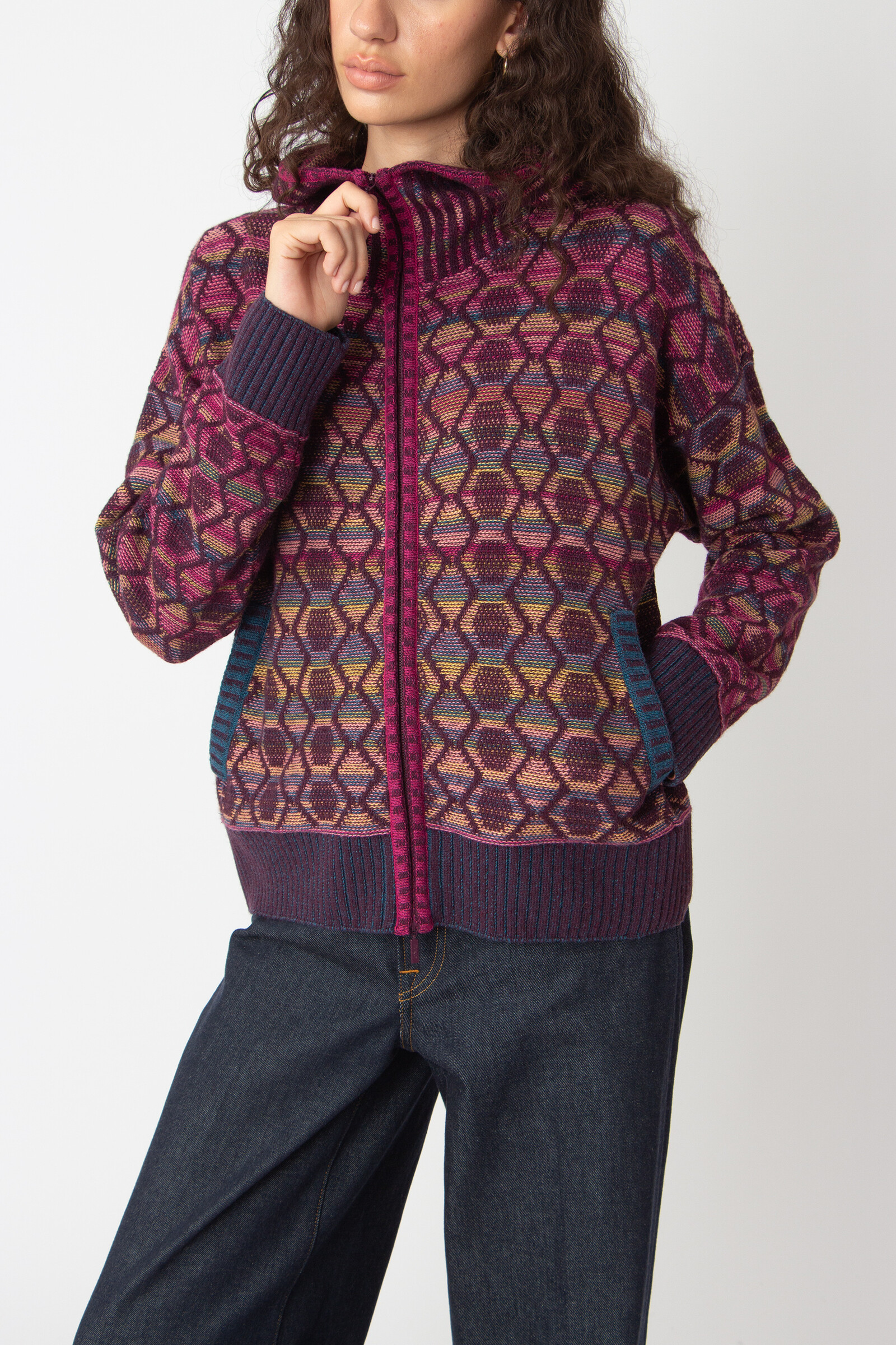 IVKO  Woman IVKO - Zip Jacket with Hoodie Geometric Pattern Plum
