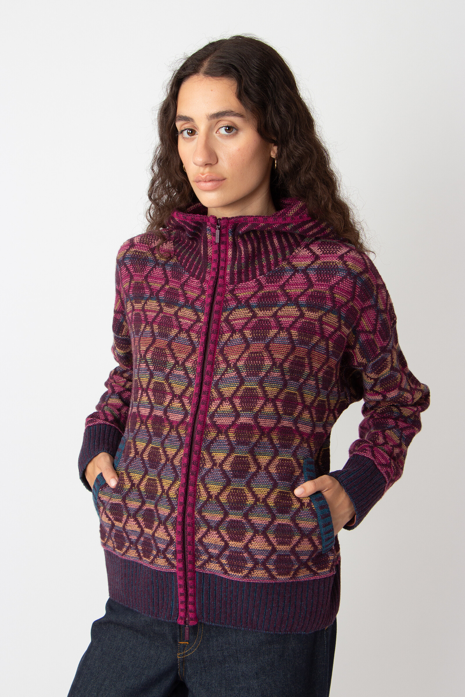 IVKO  Woman IVKO - Zip Jacket with Hoodie Geometric Pattern Plum