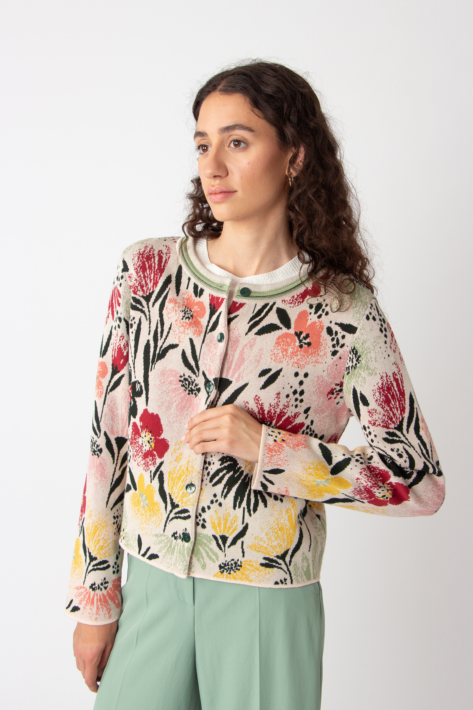 IVKO  Woman IVKO - O-Neck Cardigan Floral Pattern Off-White