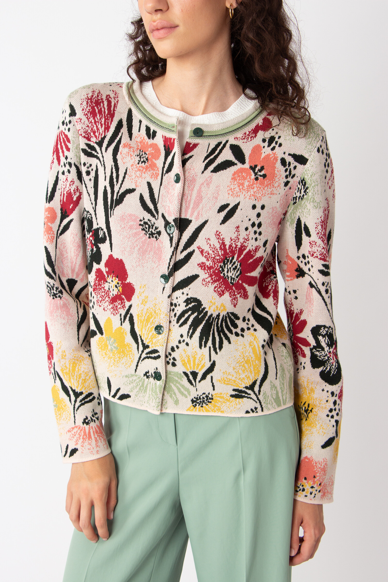 IVKO  Woman IVKO - O-Neck Cardigan Floral Pattern Off-White