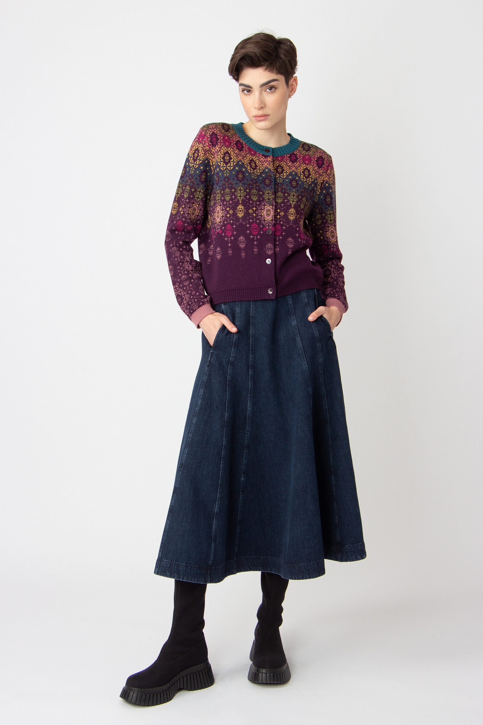 IVKO  Woman IVKO - Jacquard Cardigan Ornament Pattern Plum