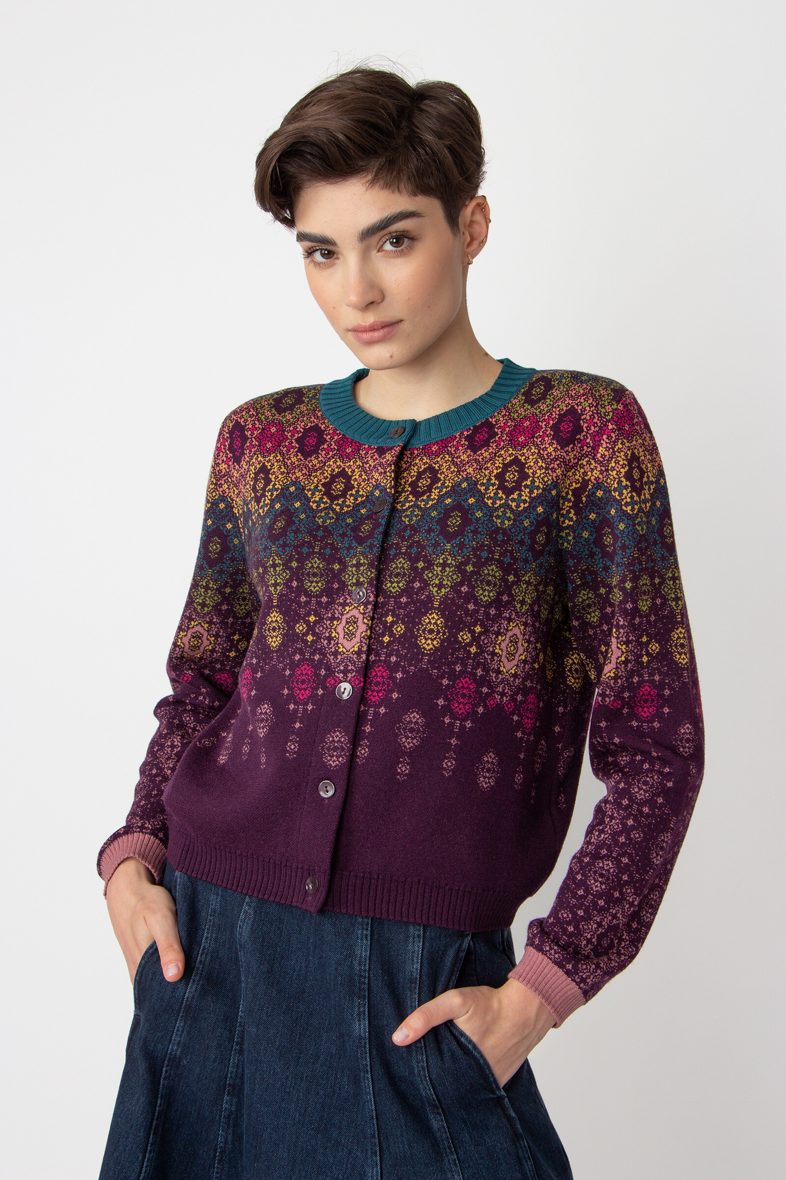 IVKO  Woman IVKO - Jacquard Cardigan Ornament Pattern Plum