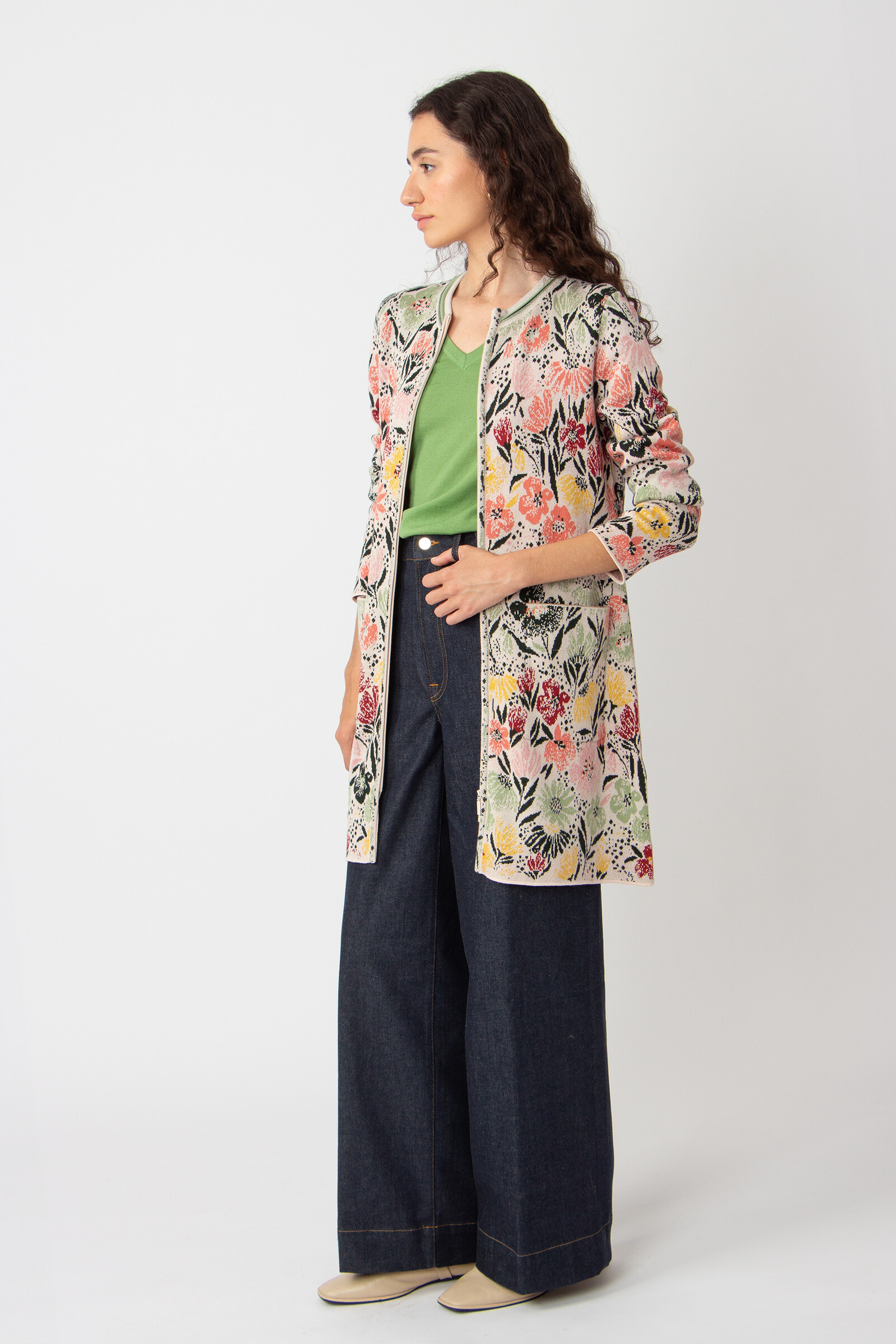 IVKO  Woman IVKO - Long Zip Cardigan Floral Pattern Off-White