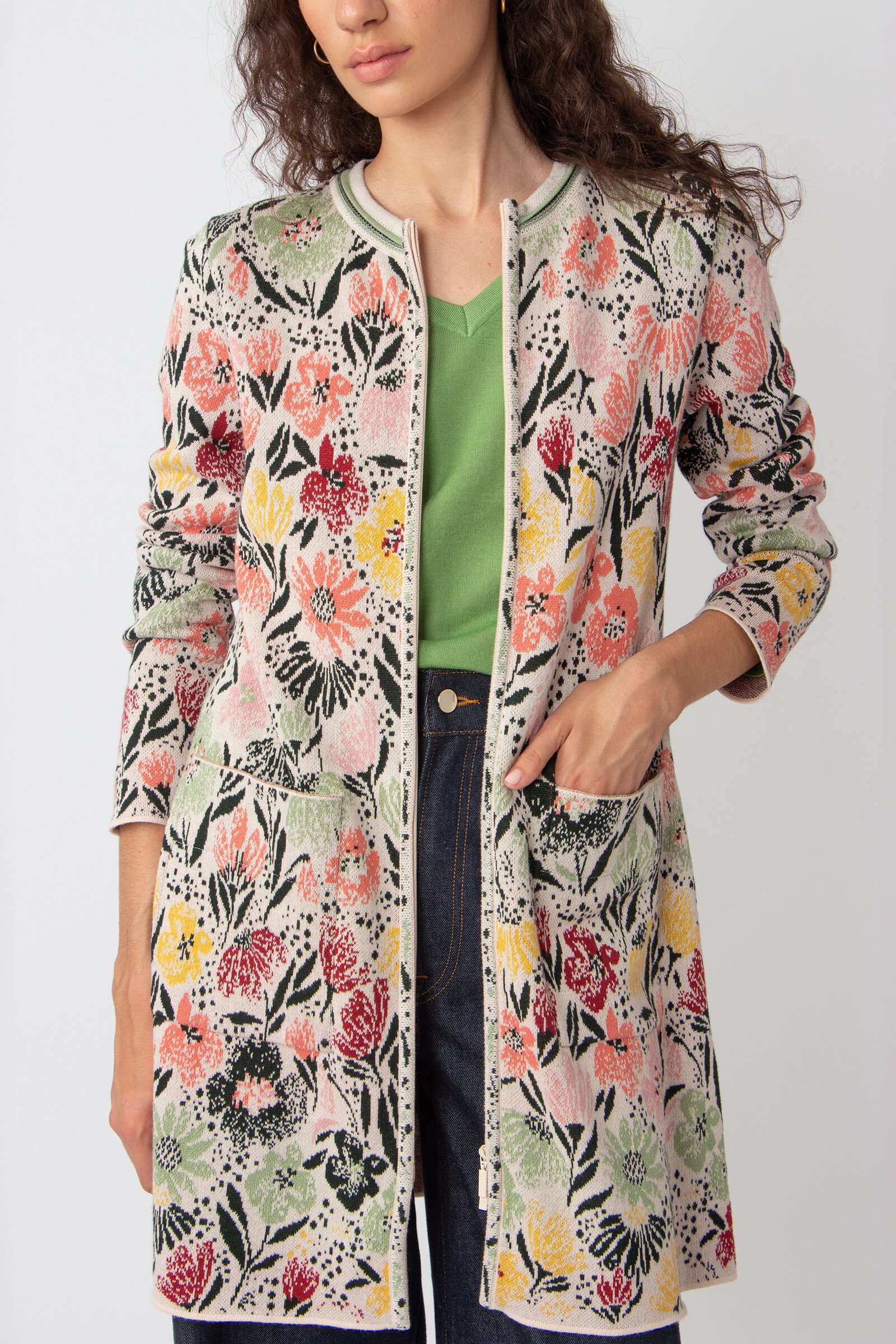 IVKO  Woman IVKO - Long Zip Cardigan Floral Pattern Off-White