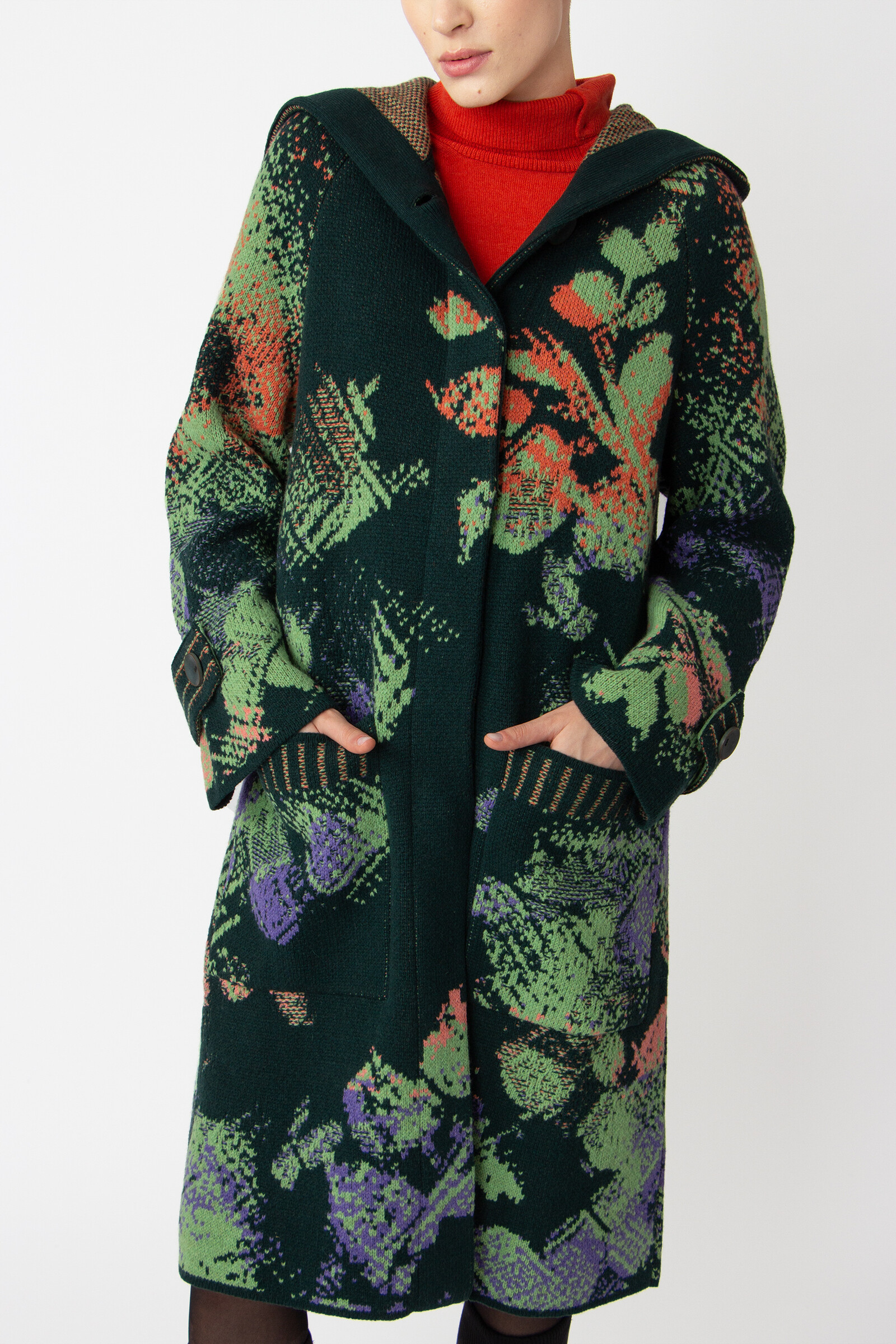 IVKO  Woman IVKO - Jacquard Coat with Hoodie Camouflage Pattern Forest
