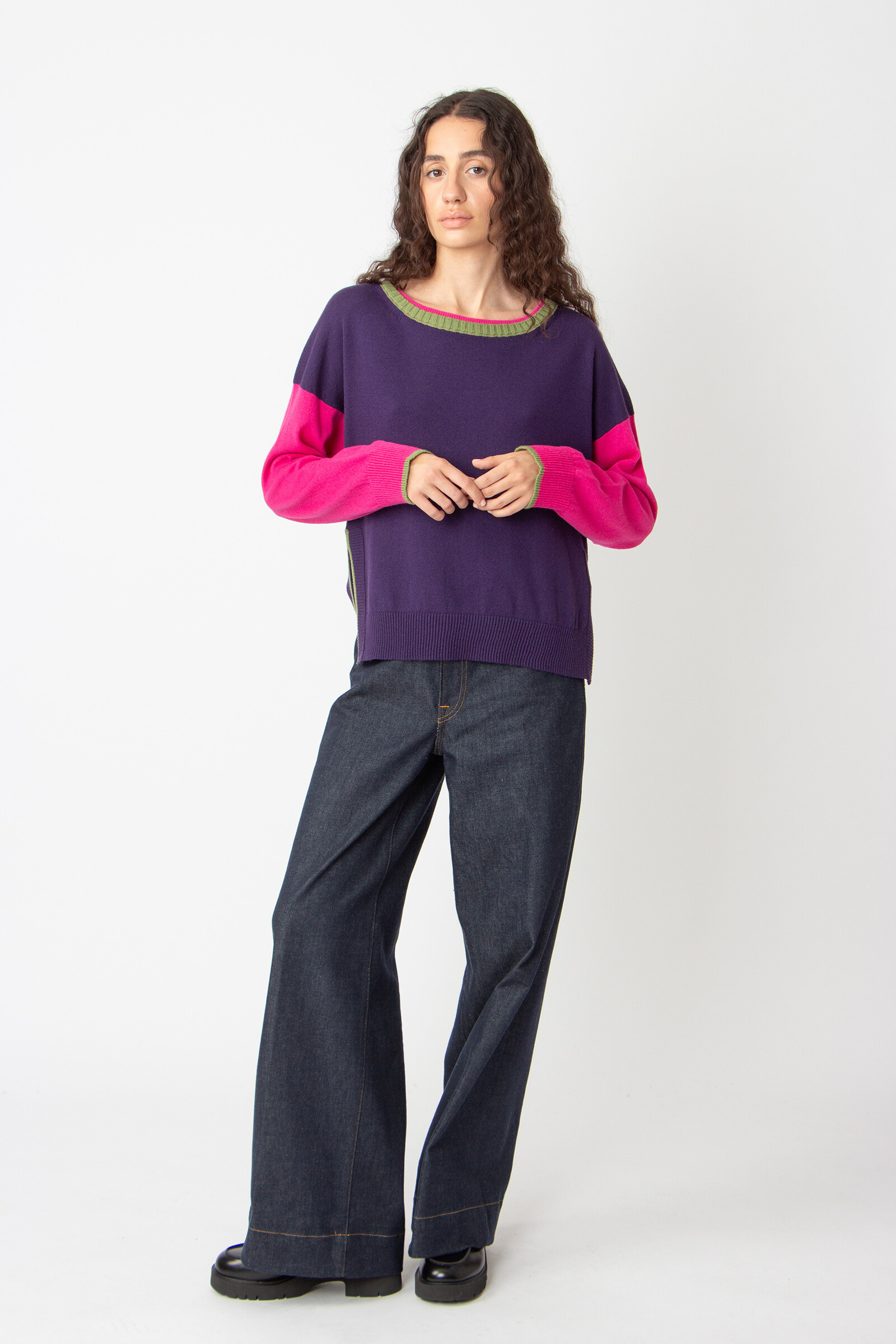 IVKO  Woman IVKO - Boat-Neck Pullover Color Blocking Plum