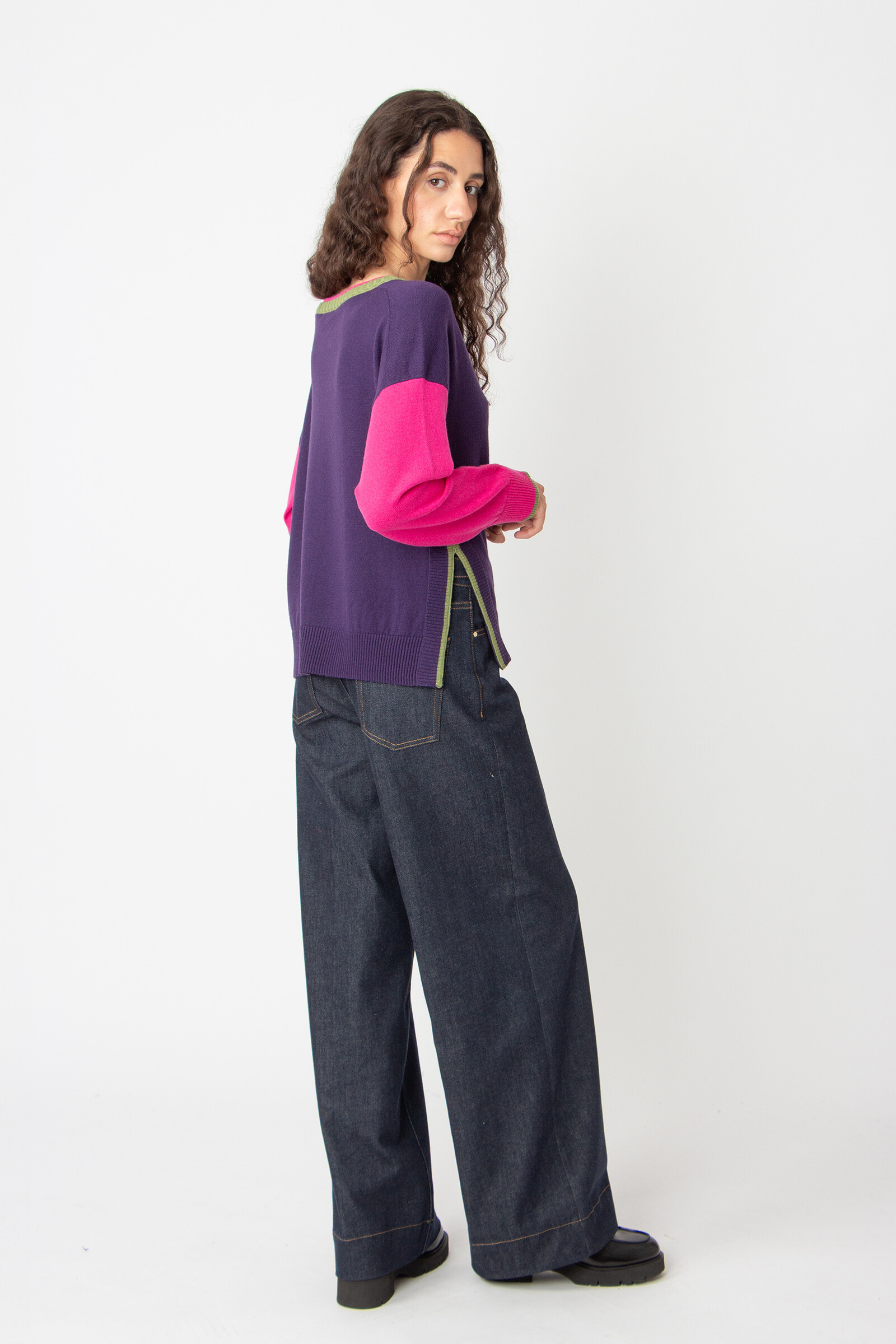 IVKO  Woman IVKO - Boat-Neck Pullover Color Blocking Plum