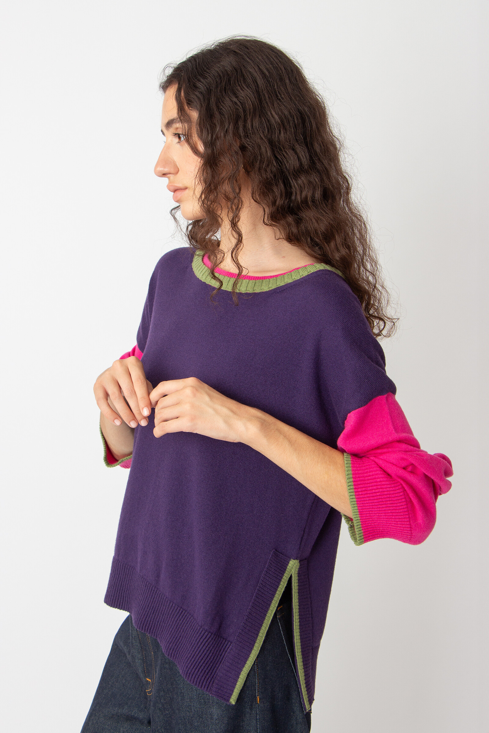 IVKO  Woman IVKO - Boat-Neck Pullover Color Blocking Plum