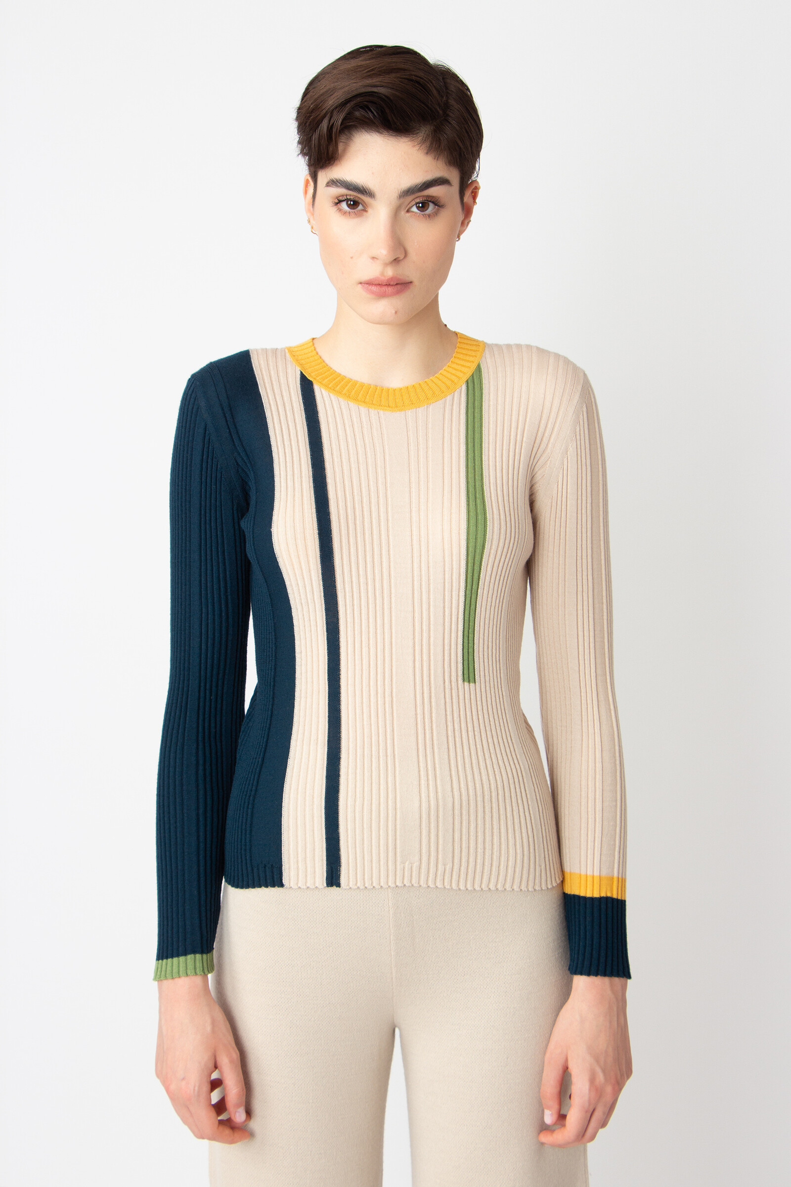 IVKO  Woman IVKO - Ribbed Pullover Contrasting Stripe Off-White