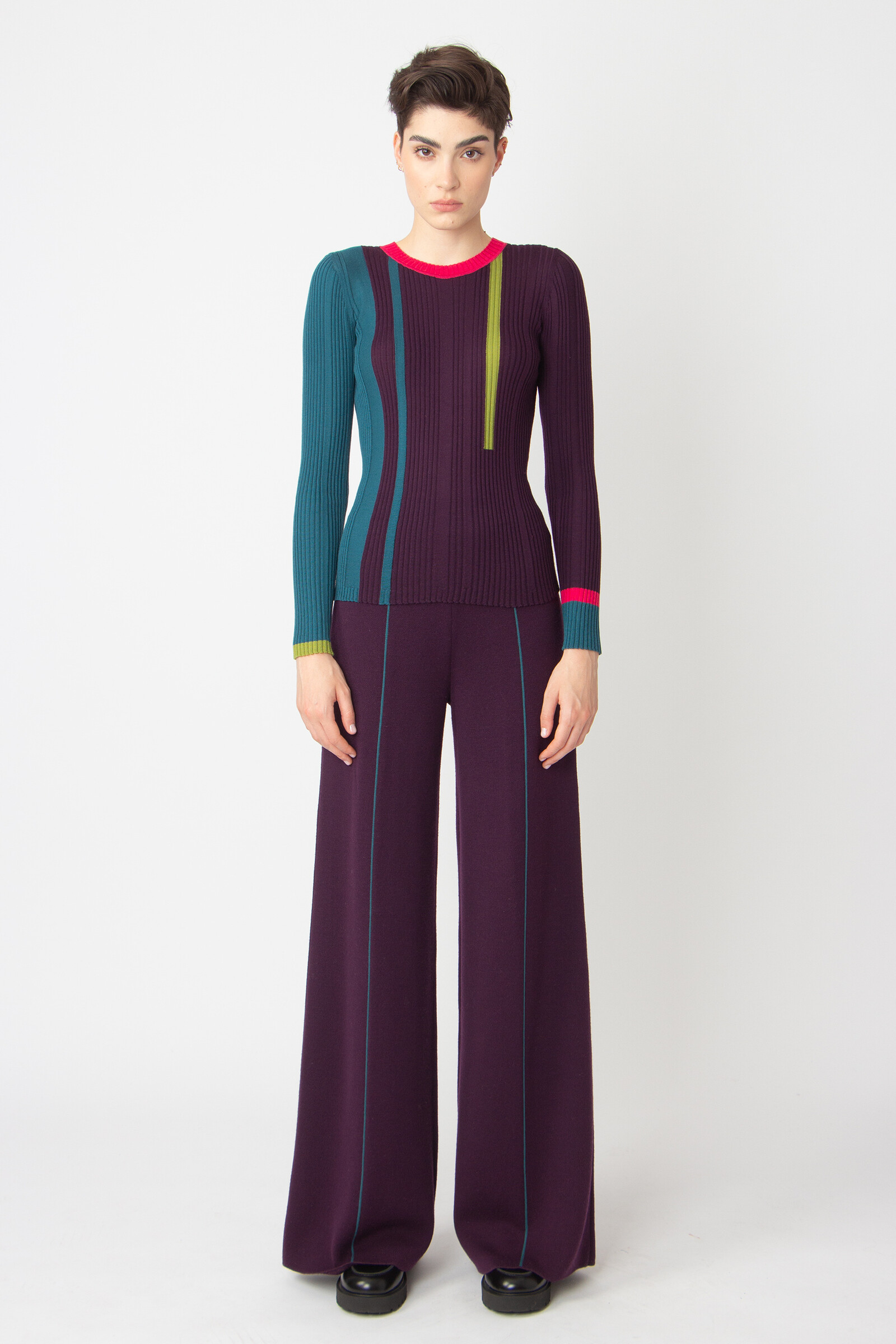 IVKO  Woman IVKO - Ribbed Pullover Contrasting Stripe Plum