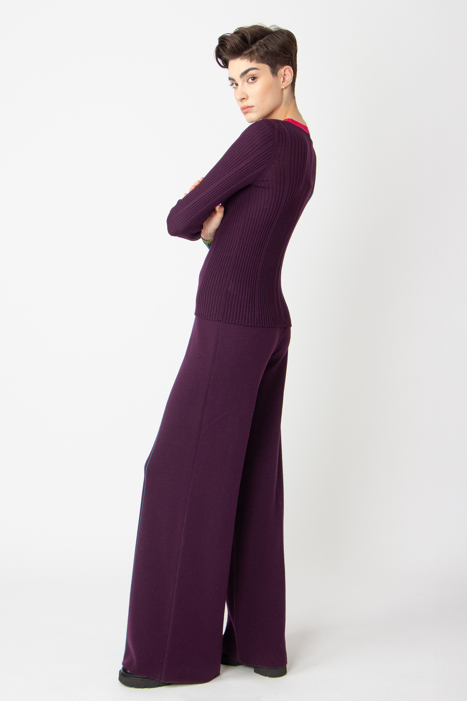 IVKO  Woman IVKO - Ribbed Pullover Contrasting Stripe Plum