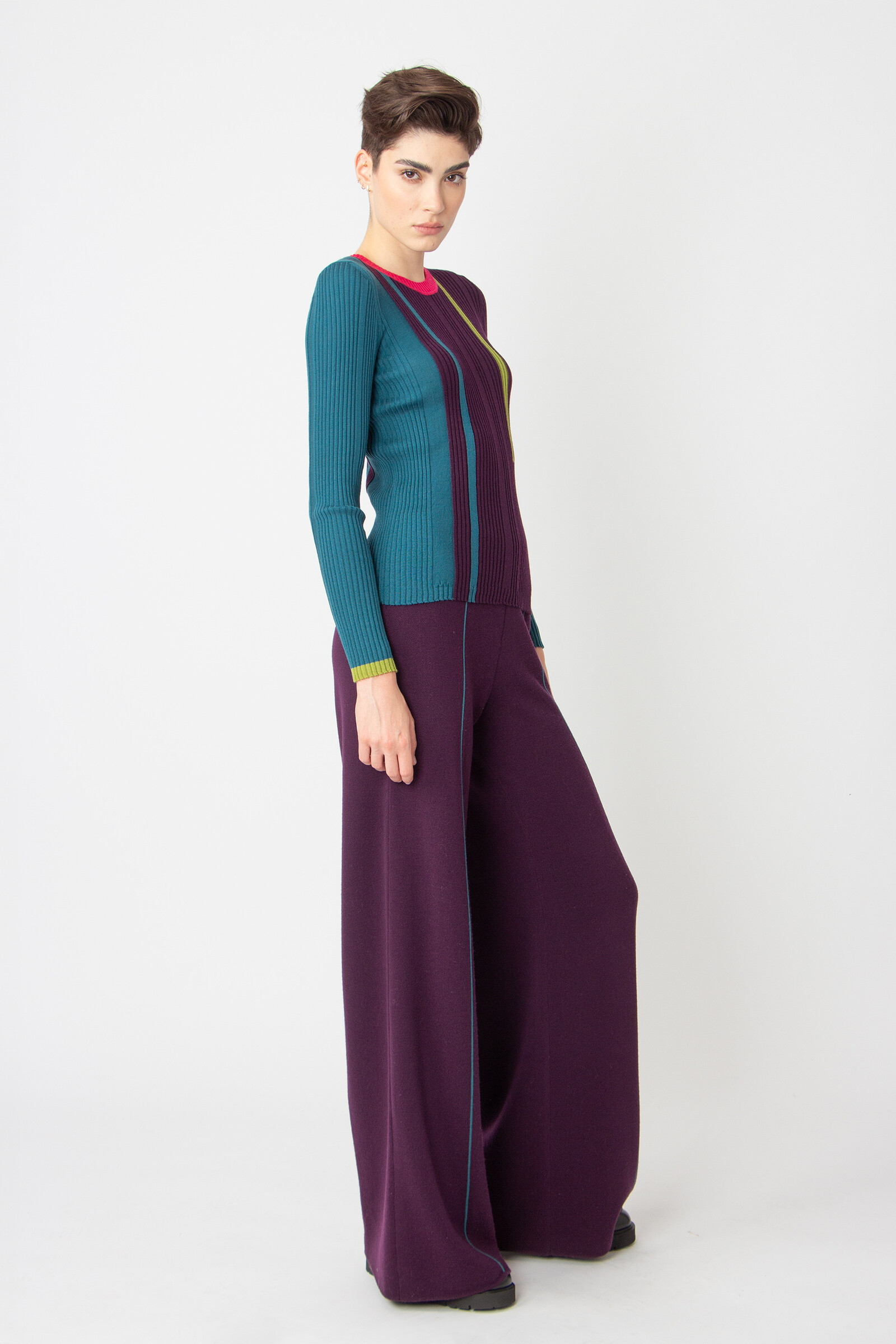 IVKO  Woman IVKO - Ribbed Pullover Contrasting Stripe Plum