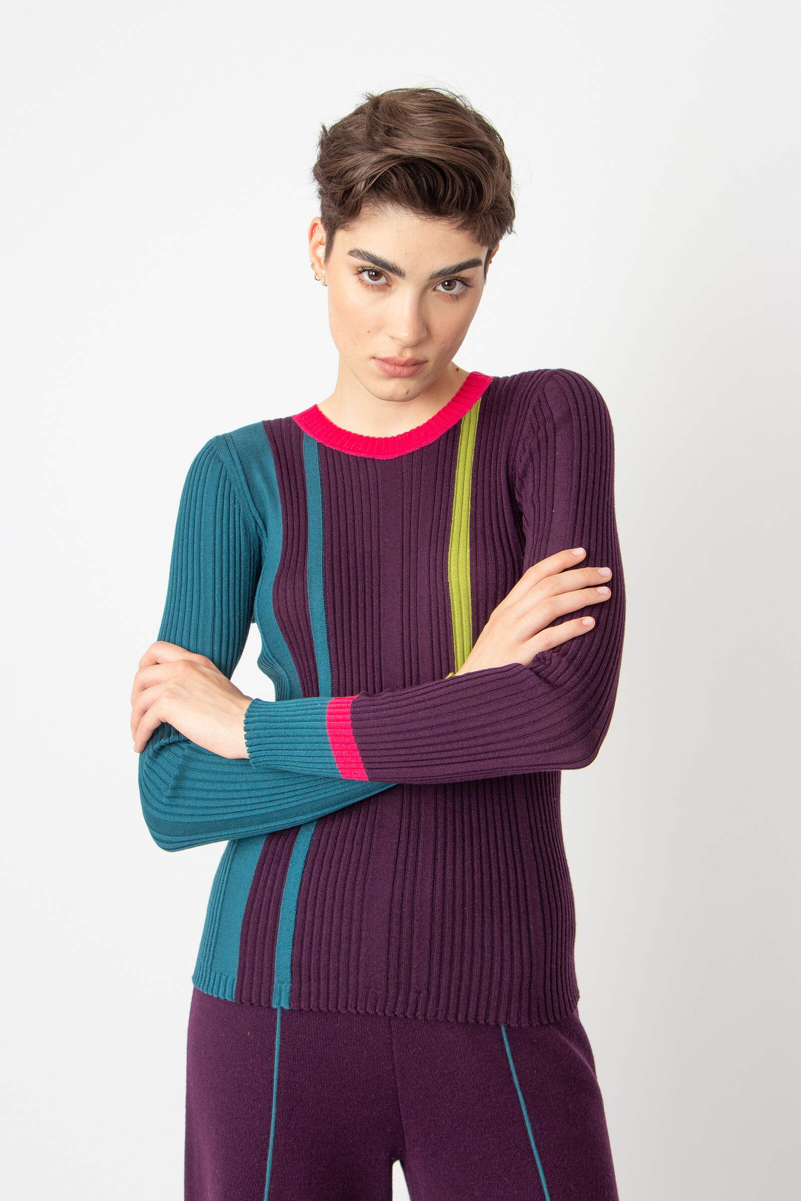 IVKO  Woman IVKO - Ribbed Pullover Contrasting Stripe Plum