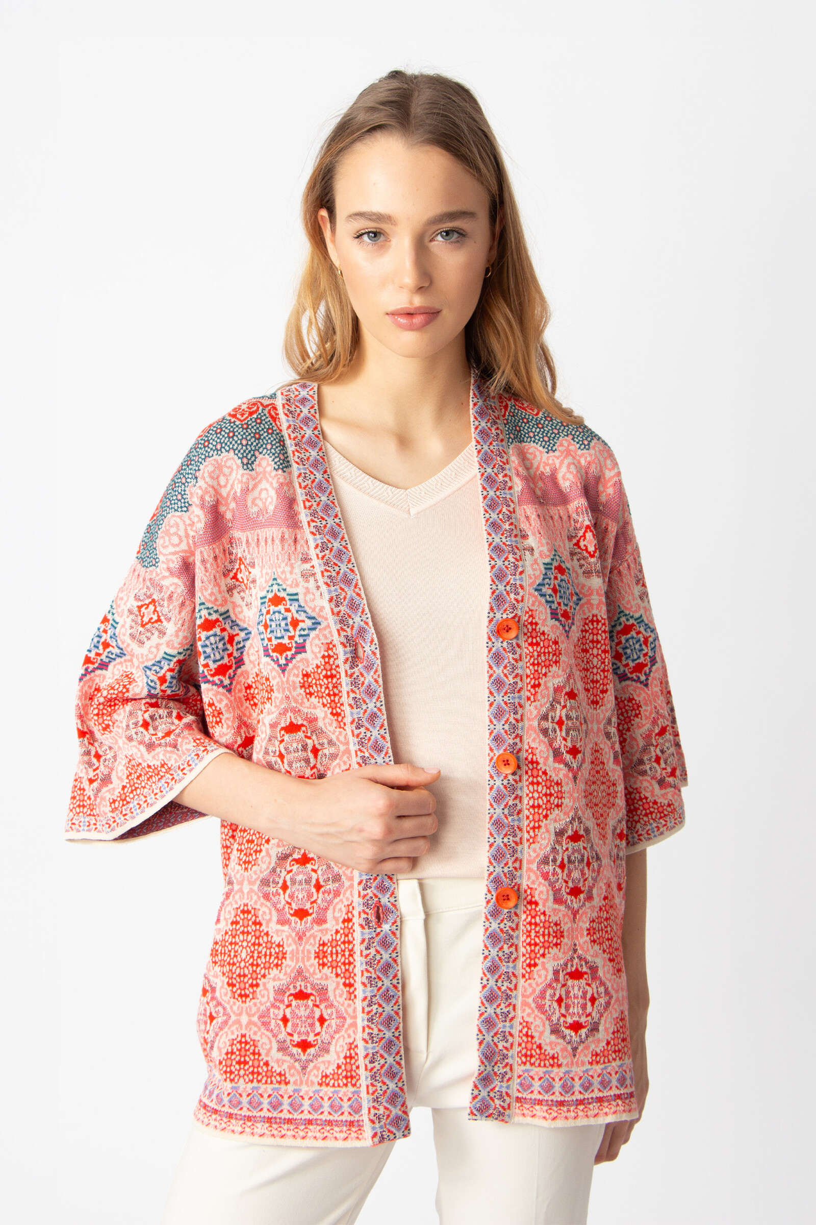 IVKO  Woman IVKO - Long Cardigan Morocco Pattern Coral