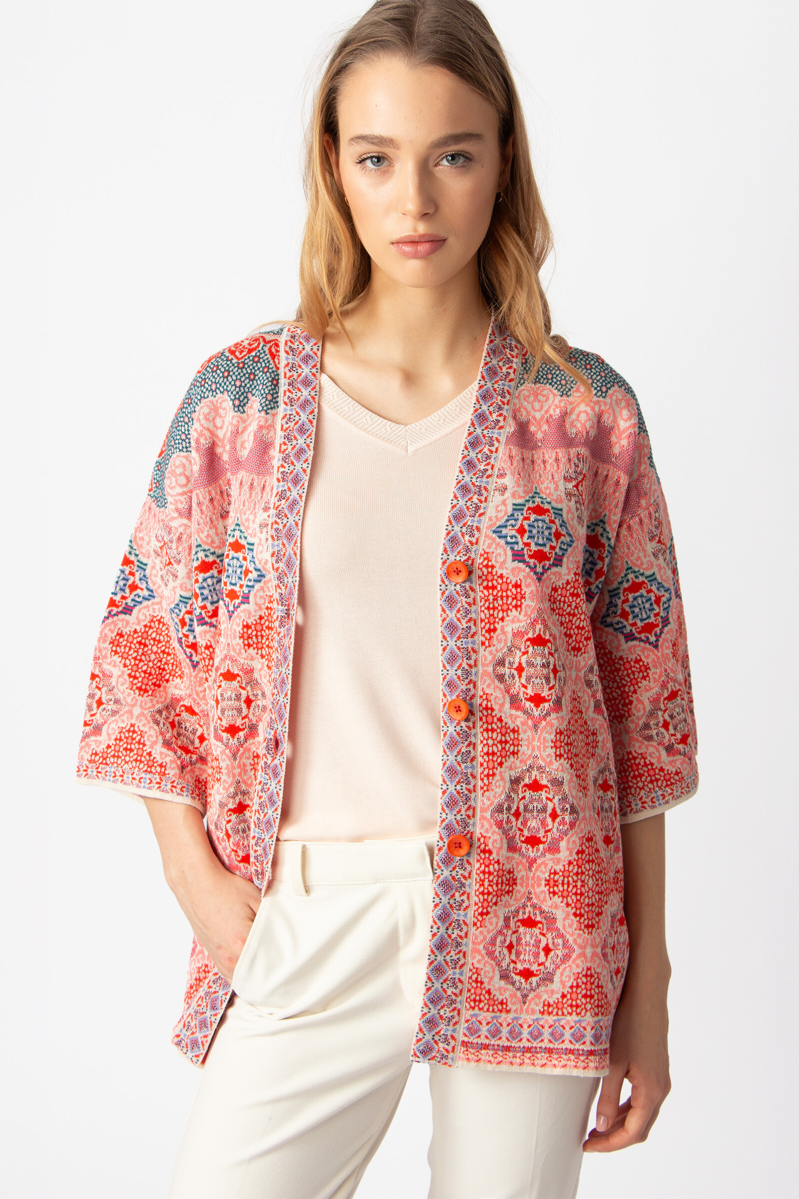 IVKO  Woman IVKO - Long Cardigan Morocco Pattern Coral