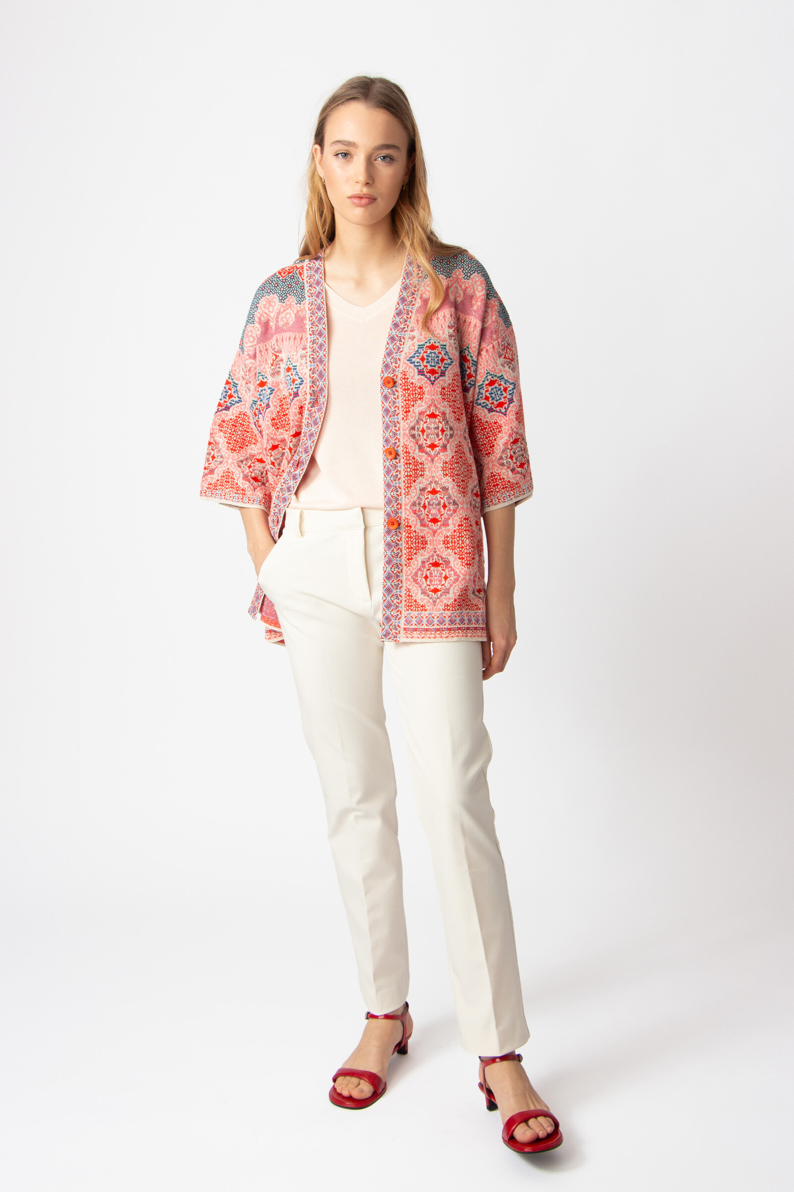 IVKO  Woman IVKO - Long Cardigan Morocco Pattern Coral