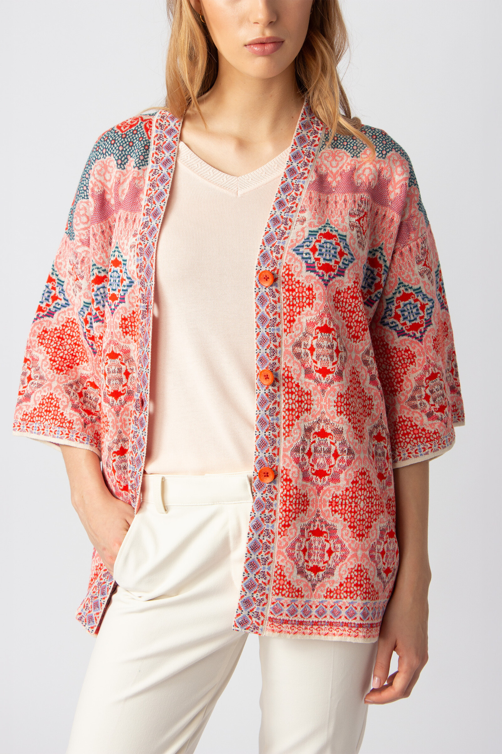 IVKO  Woman IVKO - Long Cardigan Morocco Pattern Coral