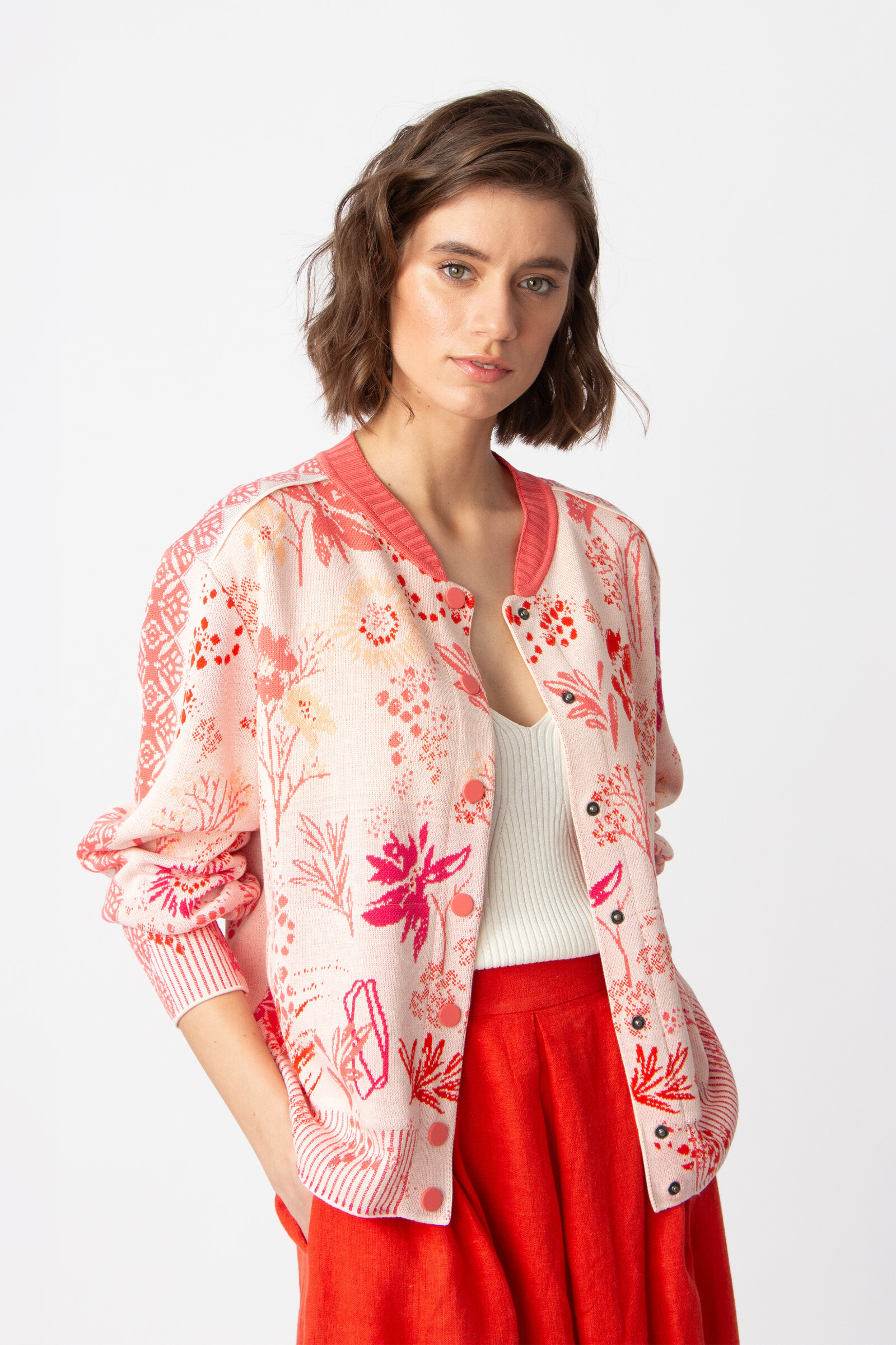IVKO  Woman IVKO - Jacquard Bomber Jacket Floral Pattern Light Pink