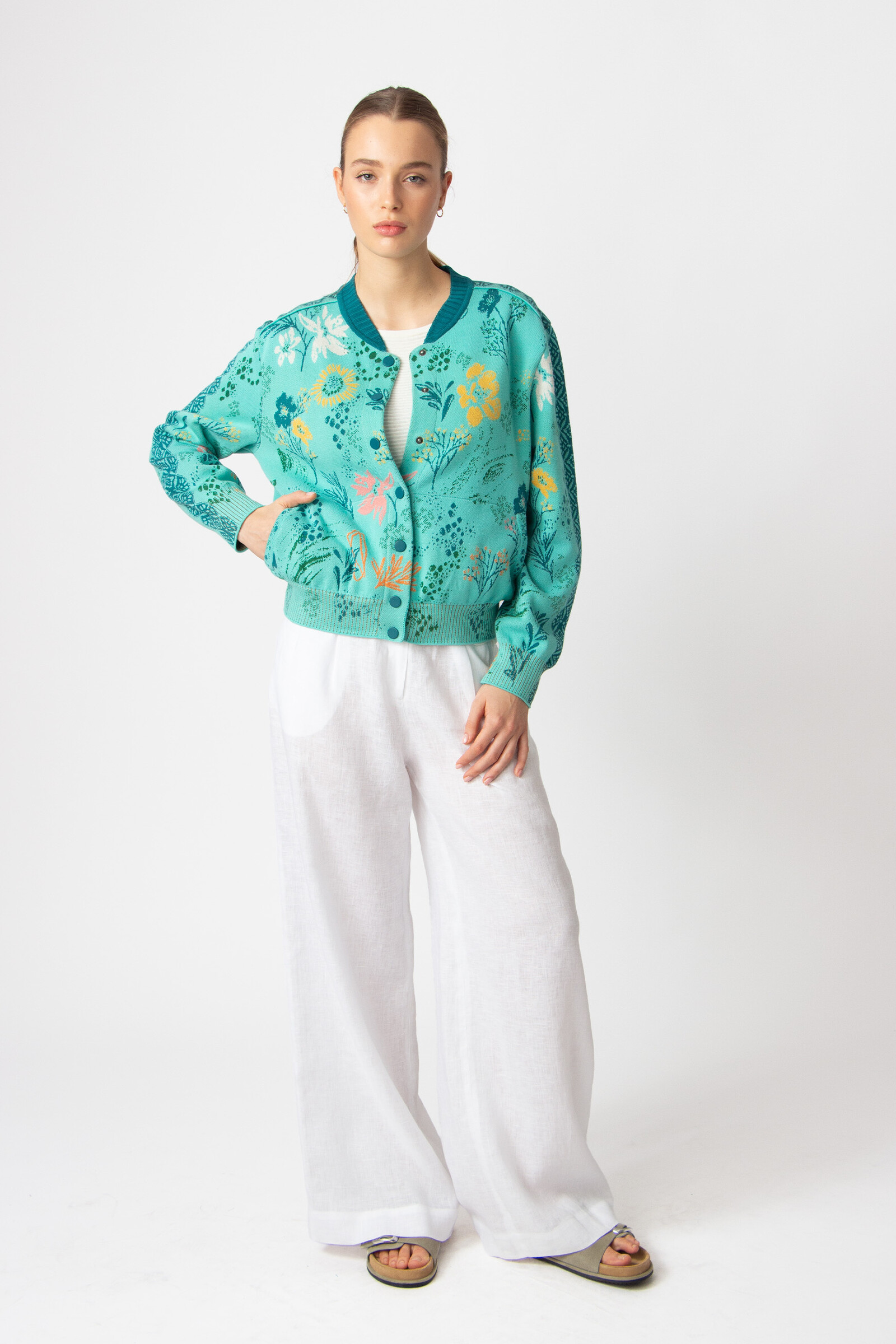 IVKO  Woman IVKO - Jacquard Bomber Jacket Floral Pattern Aqua