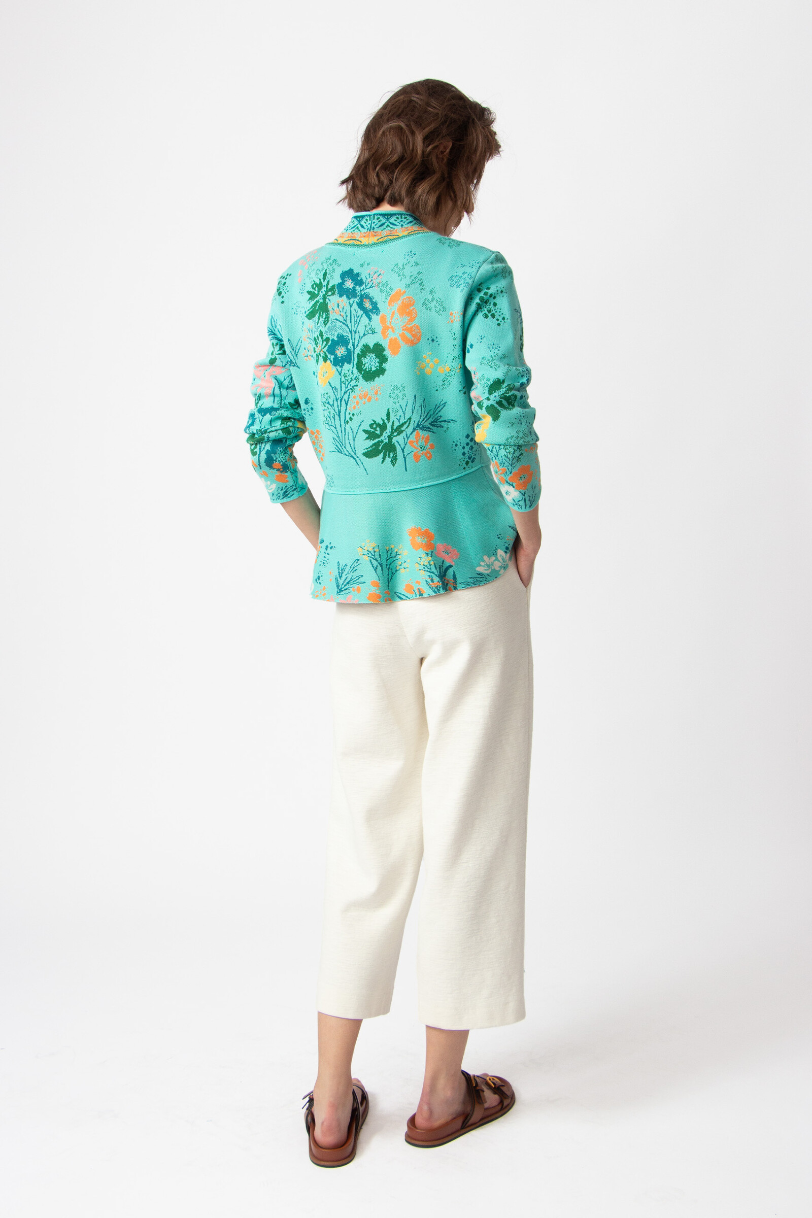IVKO  Woman IVKO - V-Neck Jacket Floral Pattern Aqua