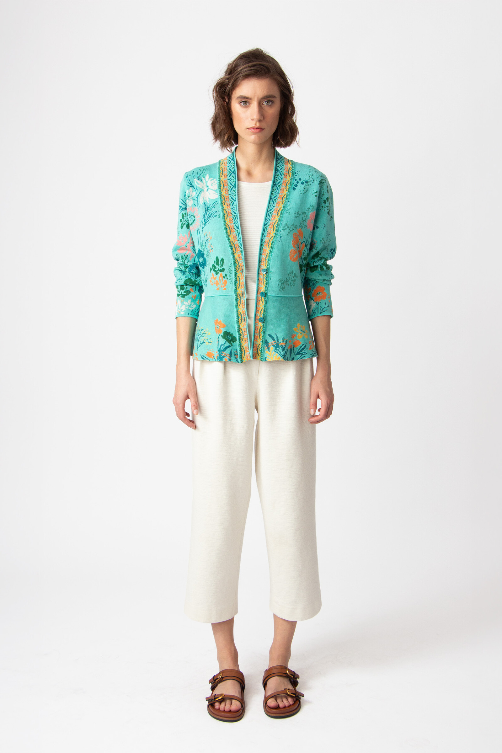 IVKO  Woman IVKO - V-Neck Jacket Floral Pattern Aqua