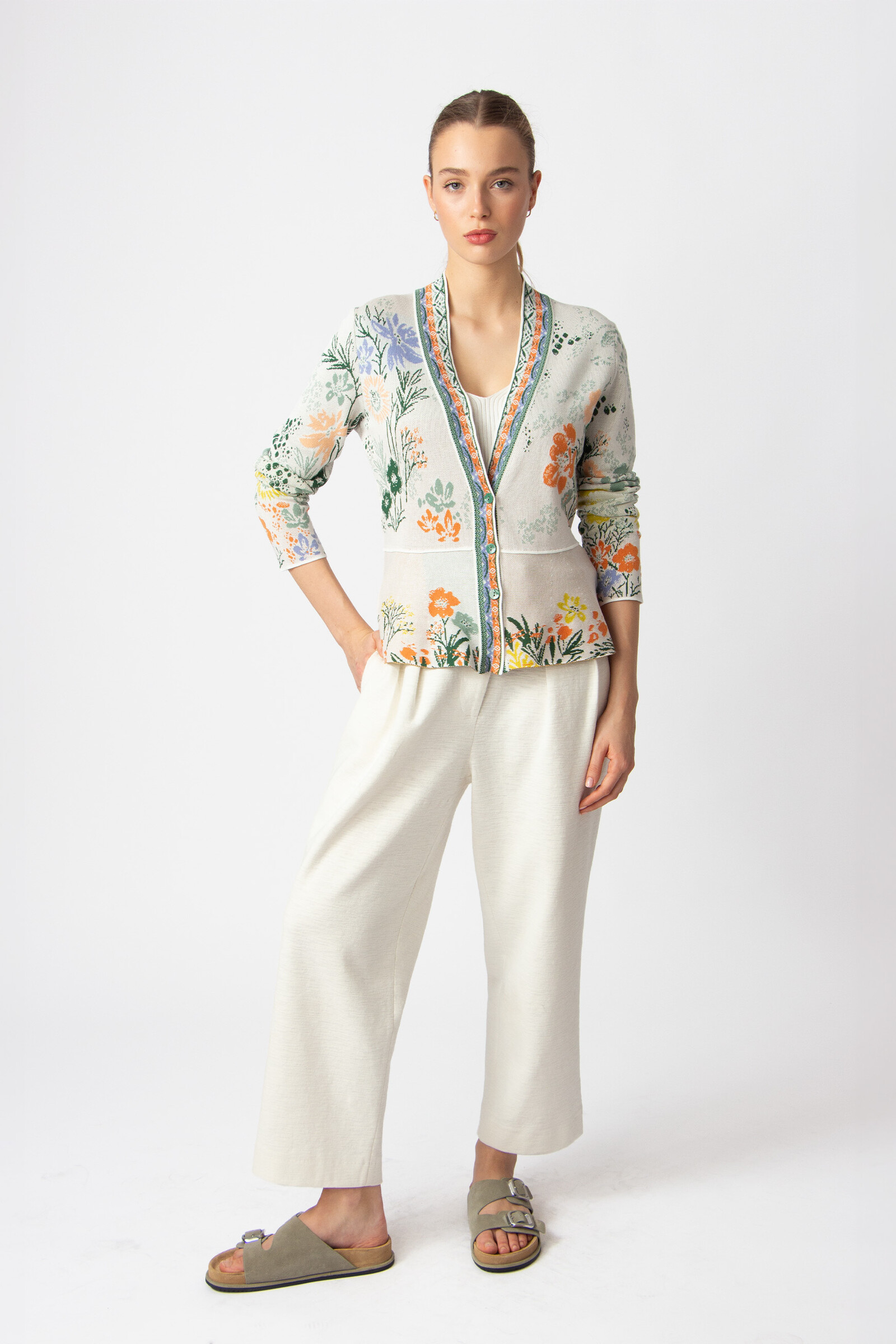 IVKO  Woman IVKO - V-Neck Jacket Floral Pattern White
