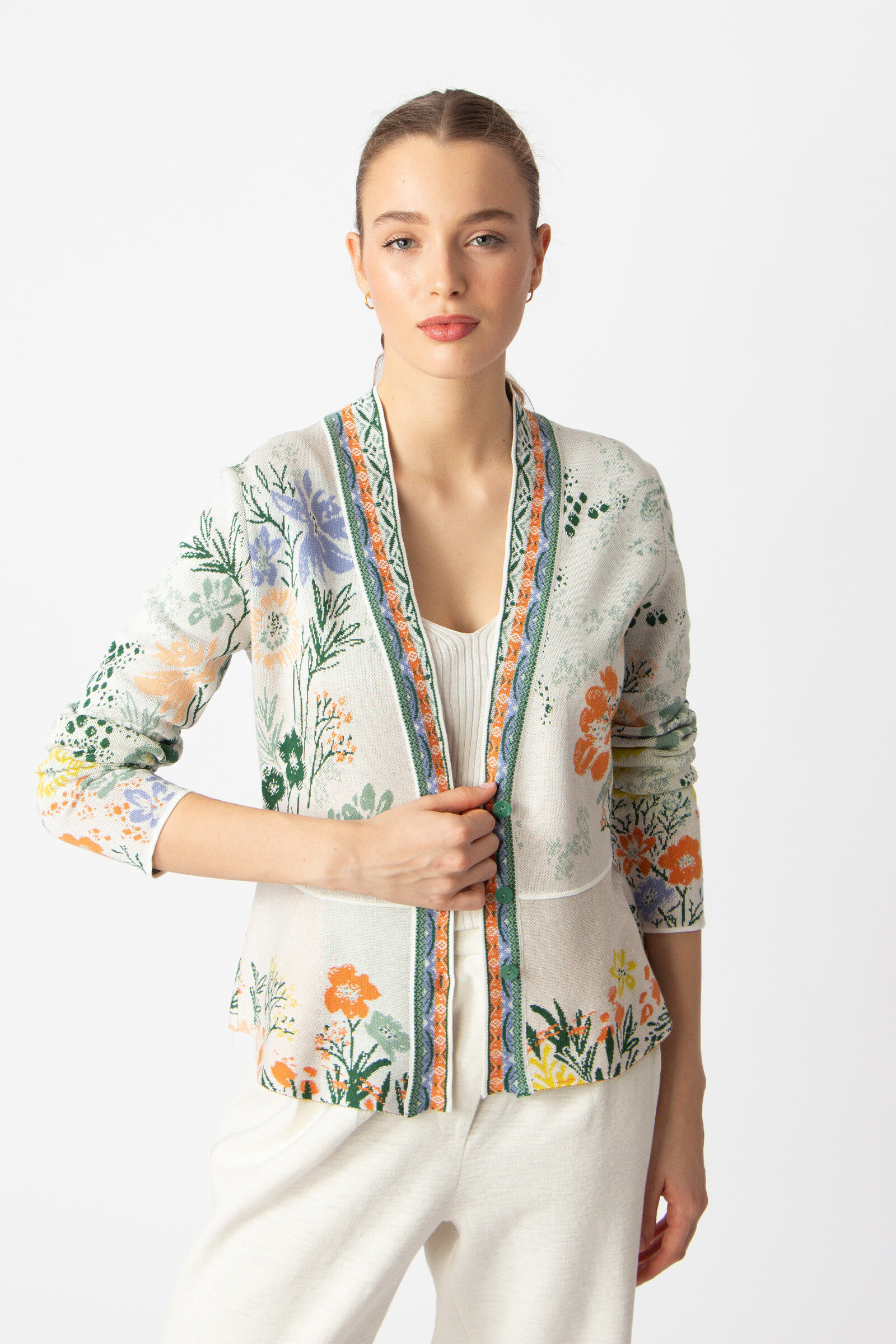 IVKO  Woman IVKO - V-Neck Jacket Floral Pattern White