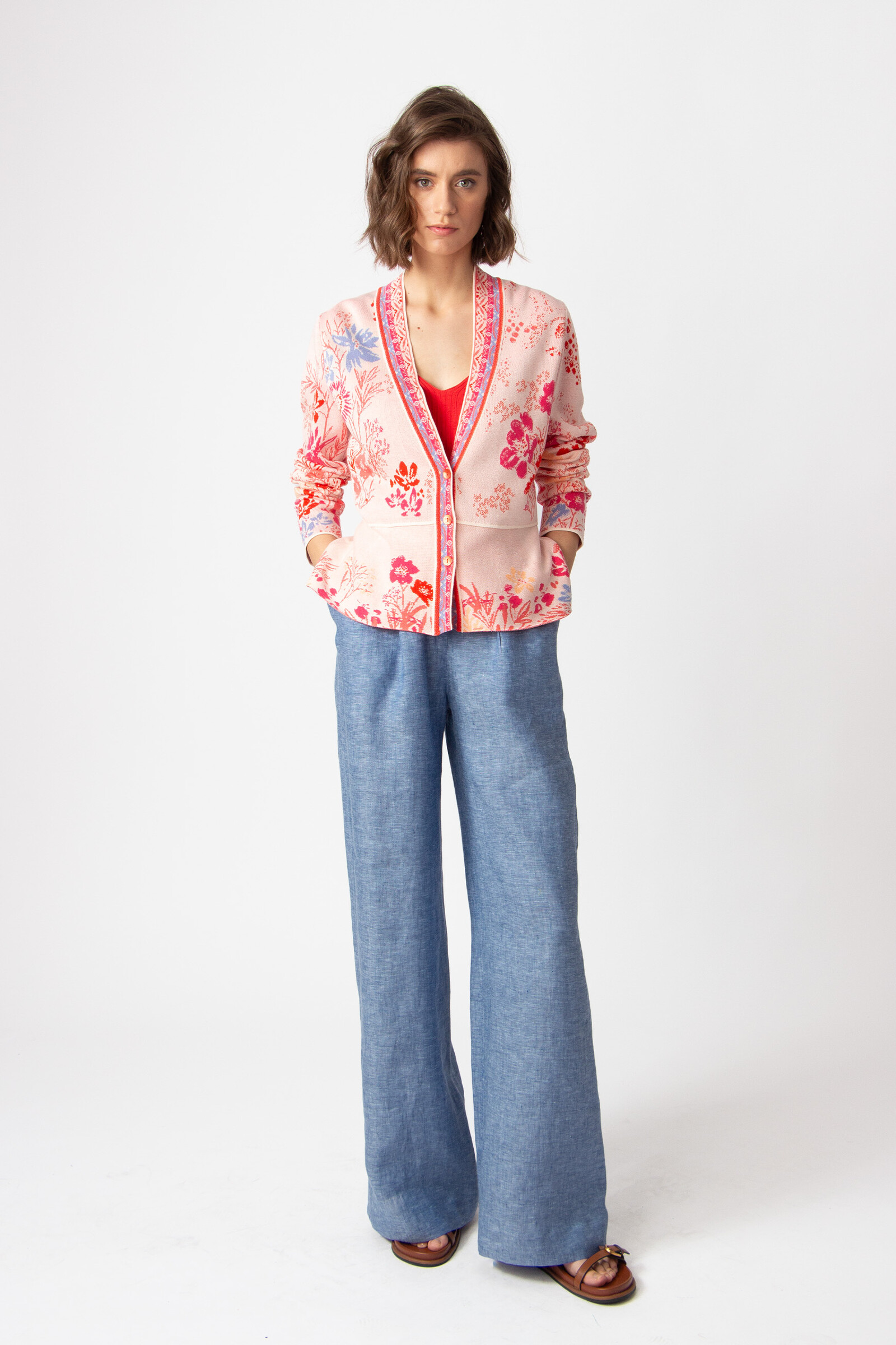 IVKO  Woman IVKO - V-Neck Jacket Floral Pattern Light Pink