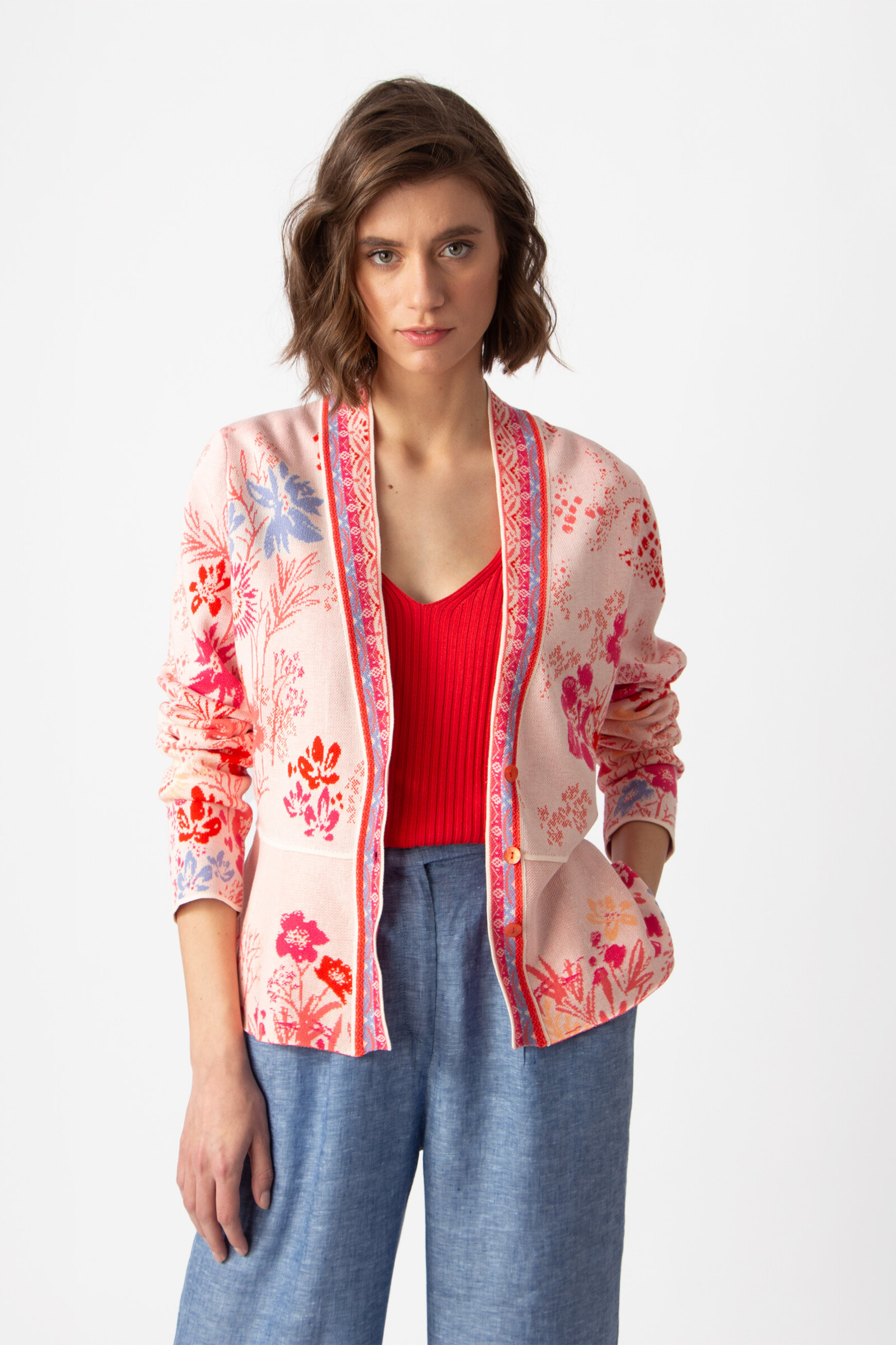 IVKO  Woman IVKO - V-Neck Jacket Floral Pattern Light Pink