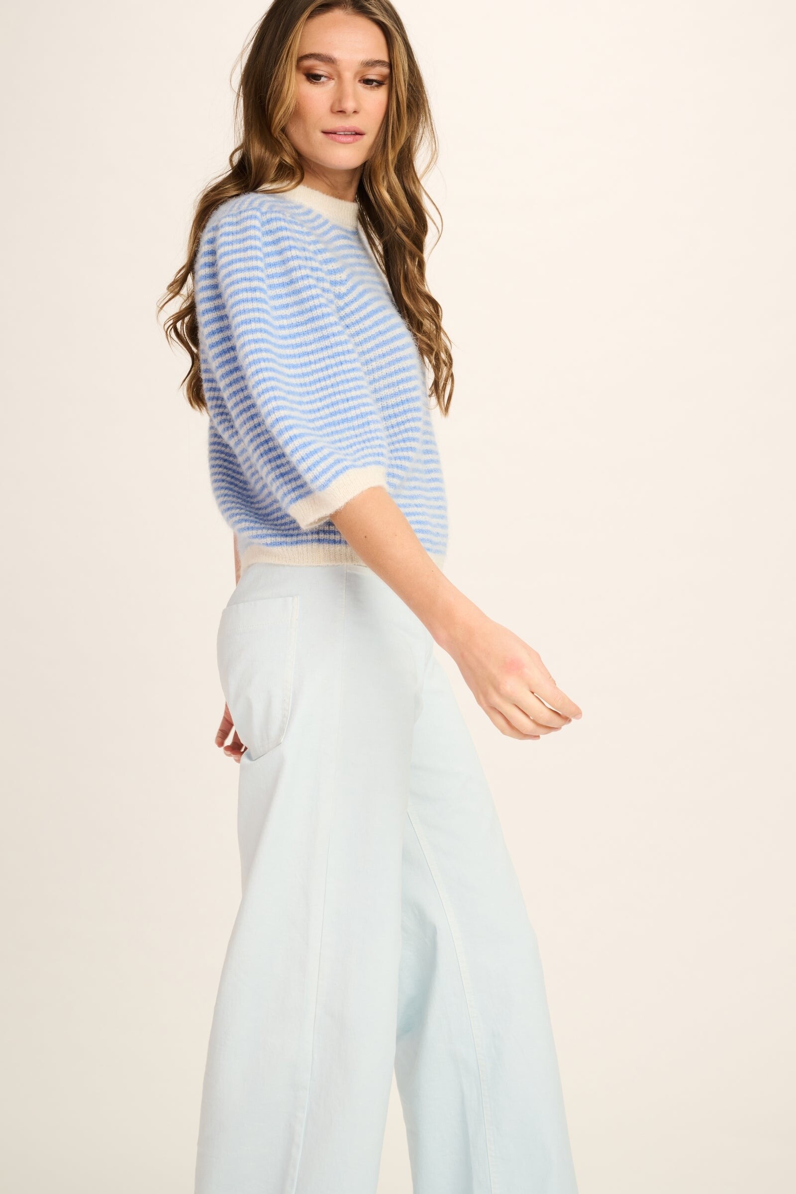 Les Tricots d'O Les Tricots d'O - Federica Alpaca Puff Sleeve Pullover Jeans Blue/Off-White Striped
