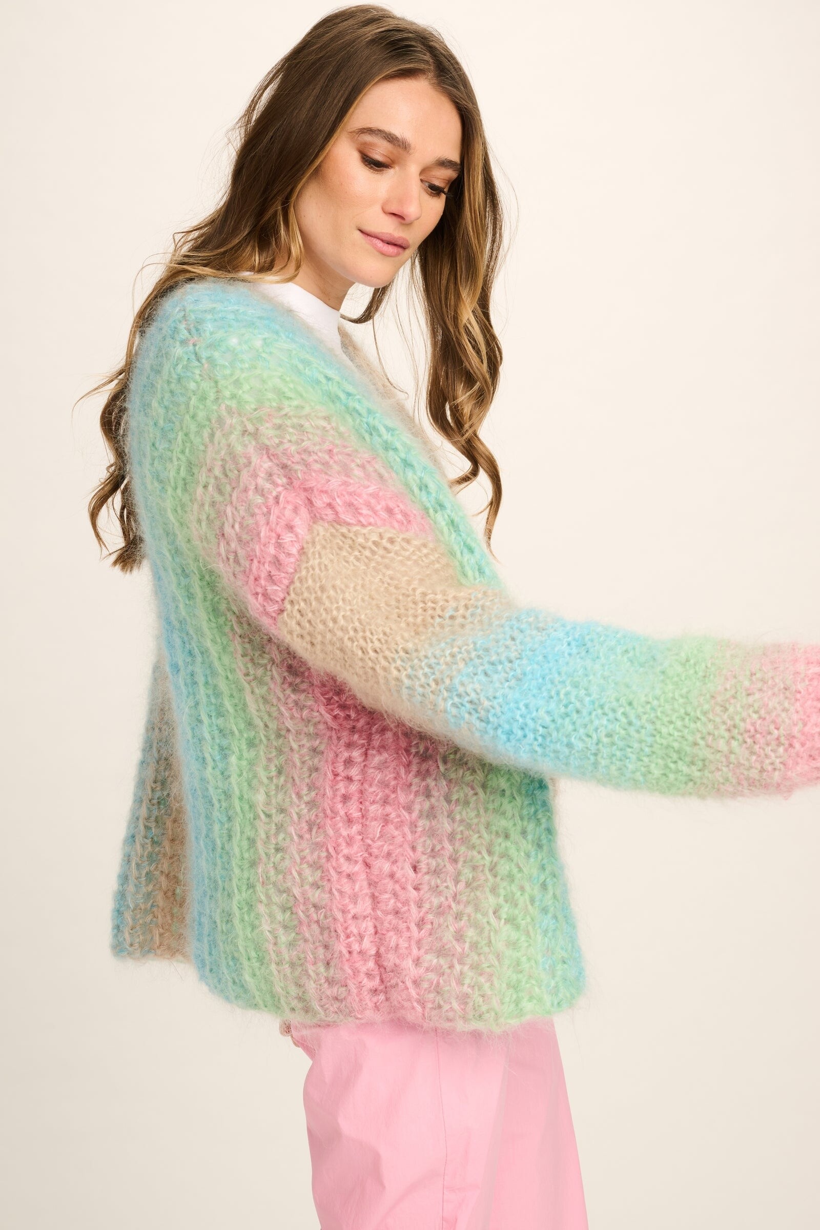 Les Tricots d'O Les Tricots d'O - Edie Mohair Cardigan Short Turquoise/Mint/Pink/Sand Crochet