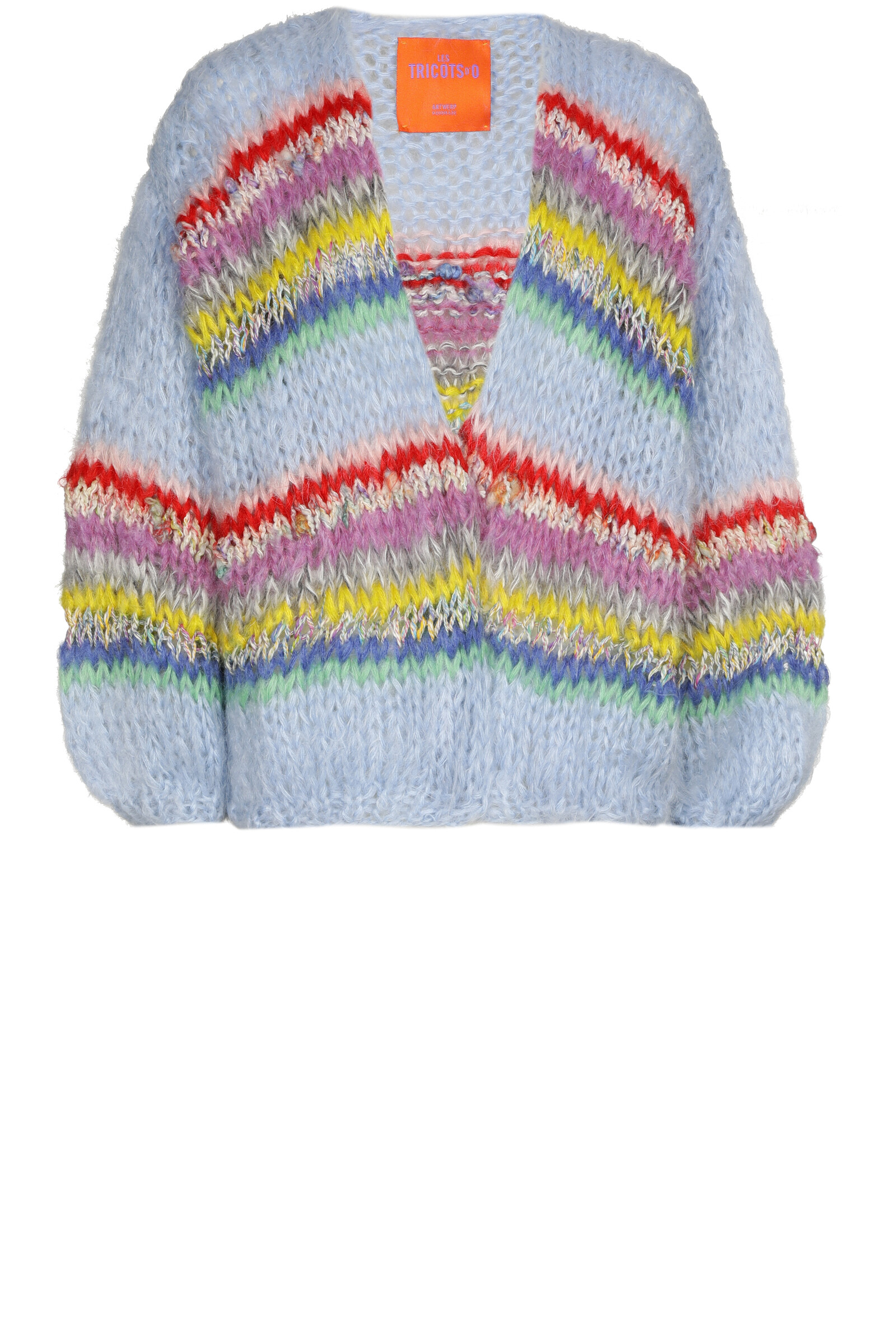 Les Tricots d'O Les Tricots d'O - Eloise Mohair Cardigan Short Pale Blue with Stripes