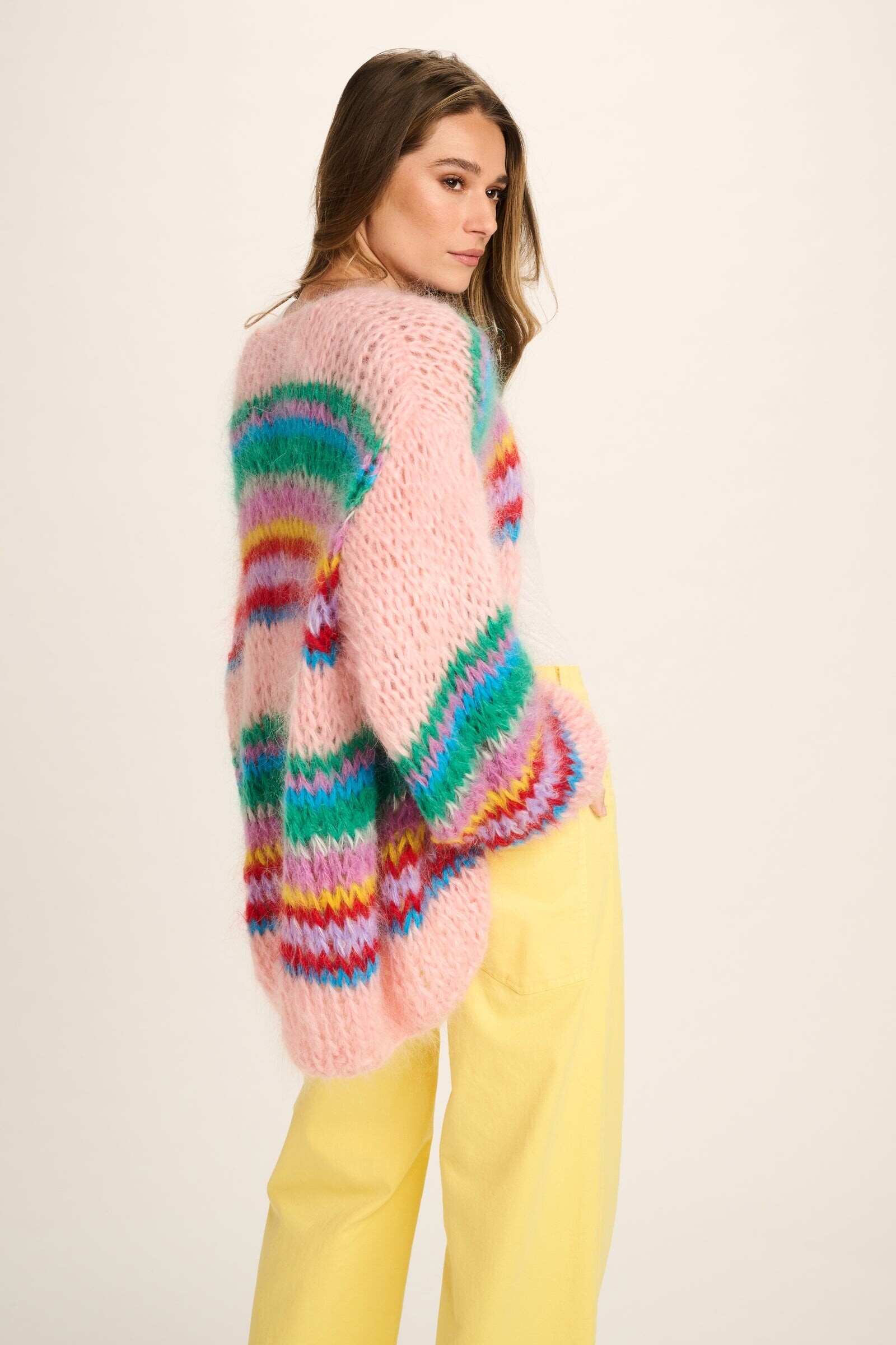 Les Tricots d'O Les Tricots d'O - Eloise Mohair Cardigan Short Pink with Stripes