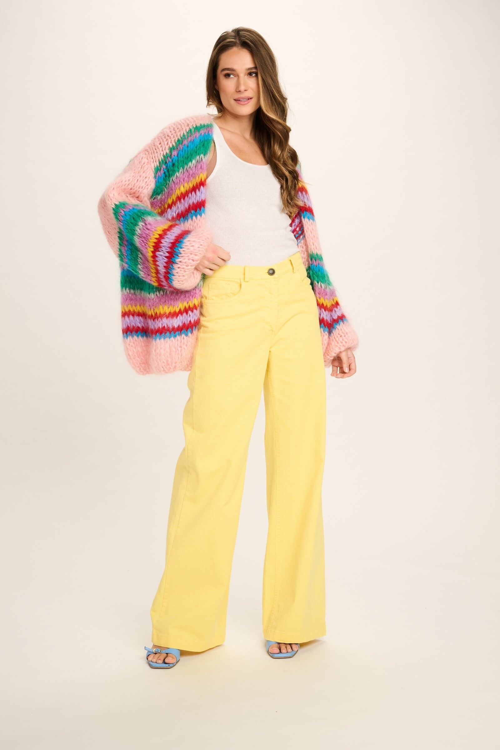 Les Tricots d'O Les Tricots d'O - Eloise Mohair Cardigan Short Pink with Stripes