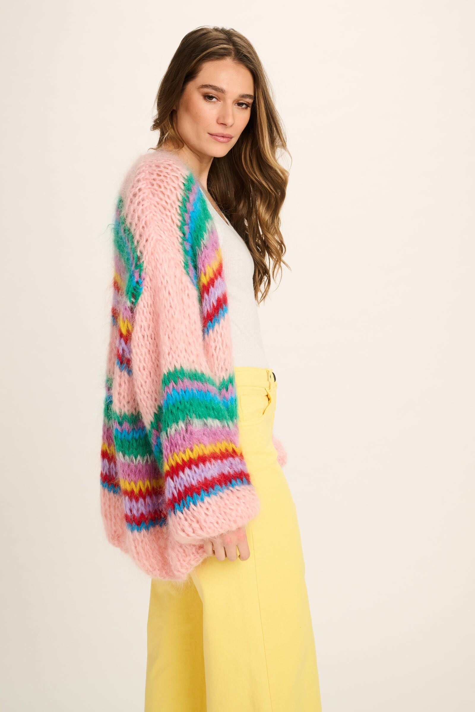Les Tricots d'O Les Tricots d'O - Eloise Mohair Cardigan Short Pink with Stripes