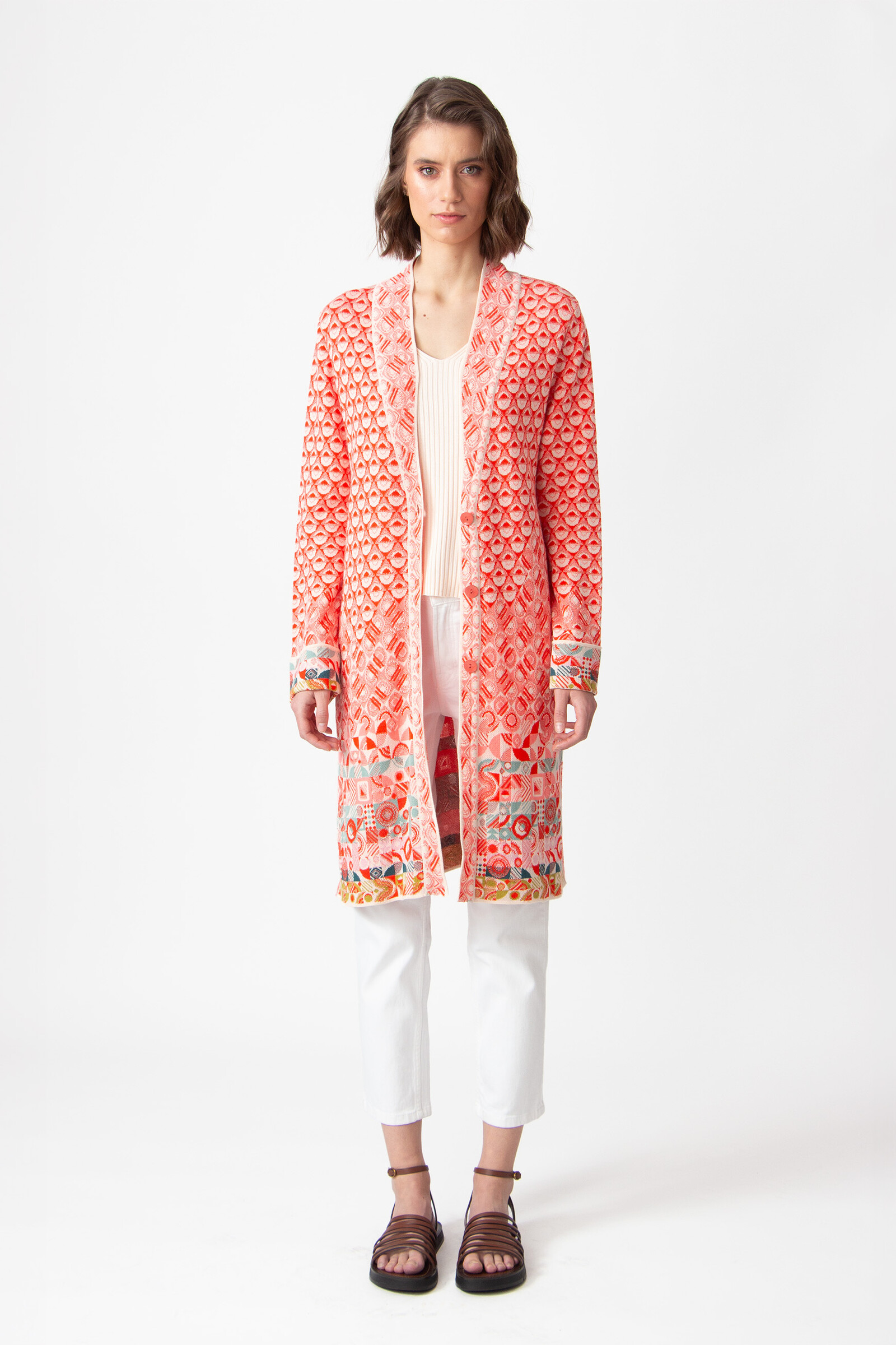 IVKO  Woman IVKO - Jacquard Coatigan Mix & Match Pattern Coral