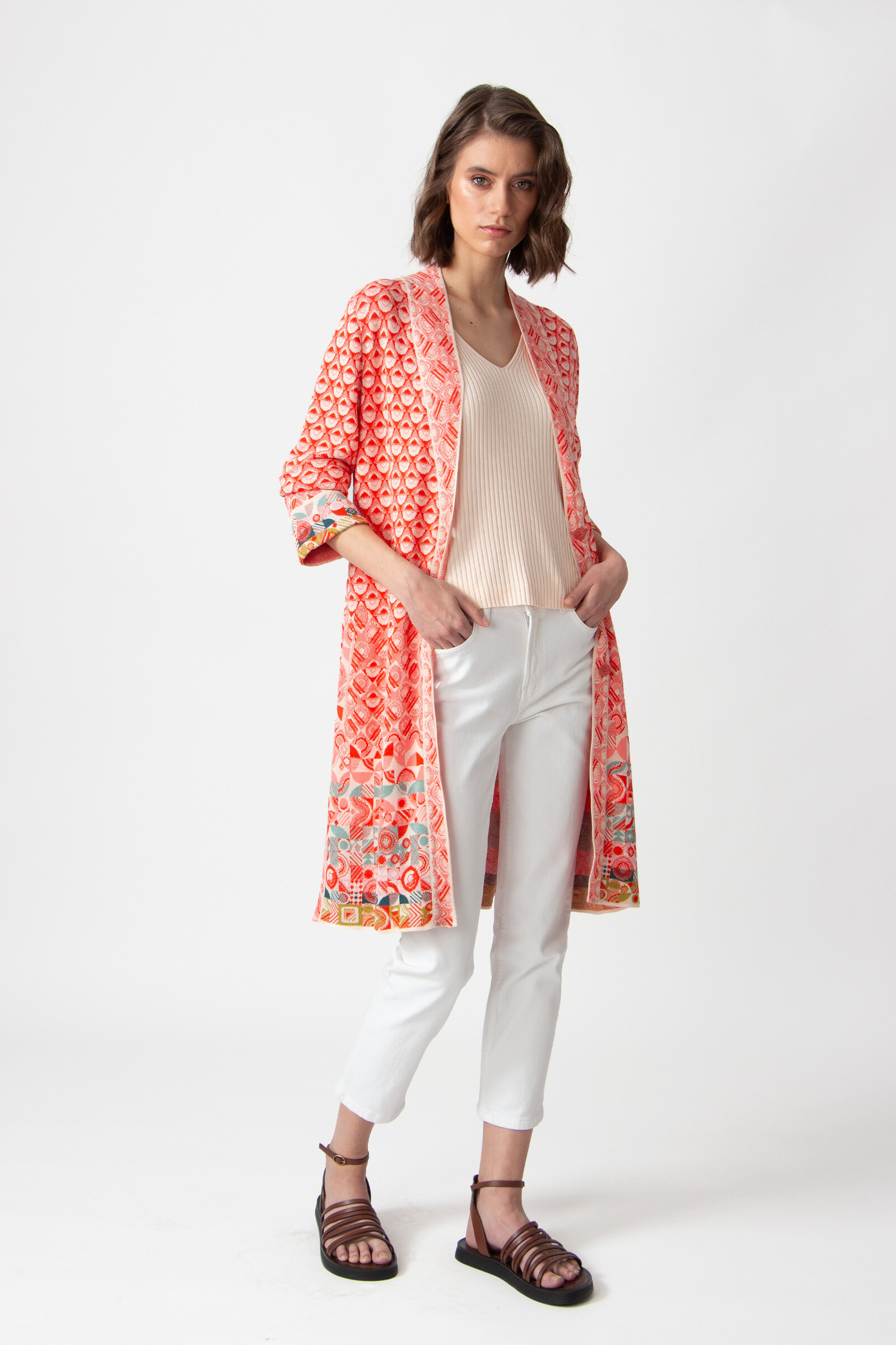 IVKO  Woman IVKO - Jacquard Coatigan Mix & Match Pattern Coral