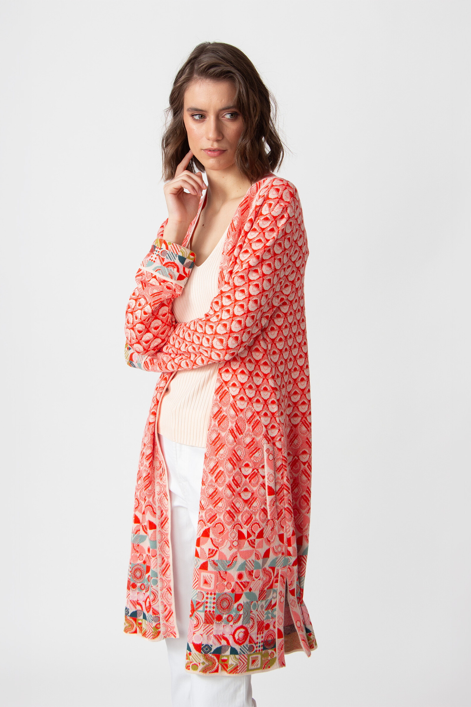 IVKO  Woman IVKO - Jacquard Coatigan Mix & Match Pattern Coral