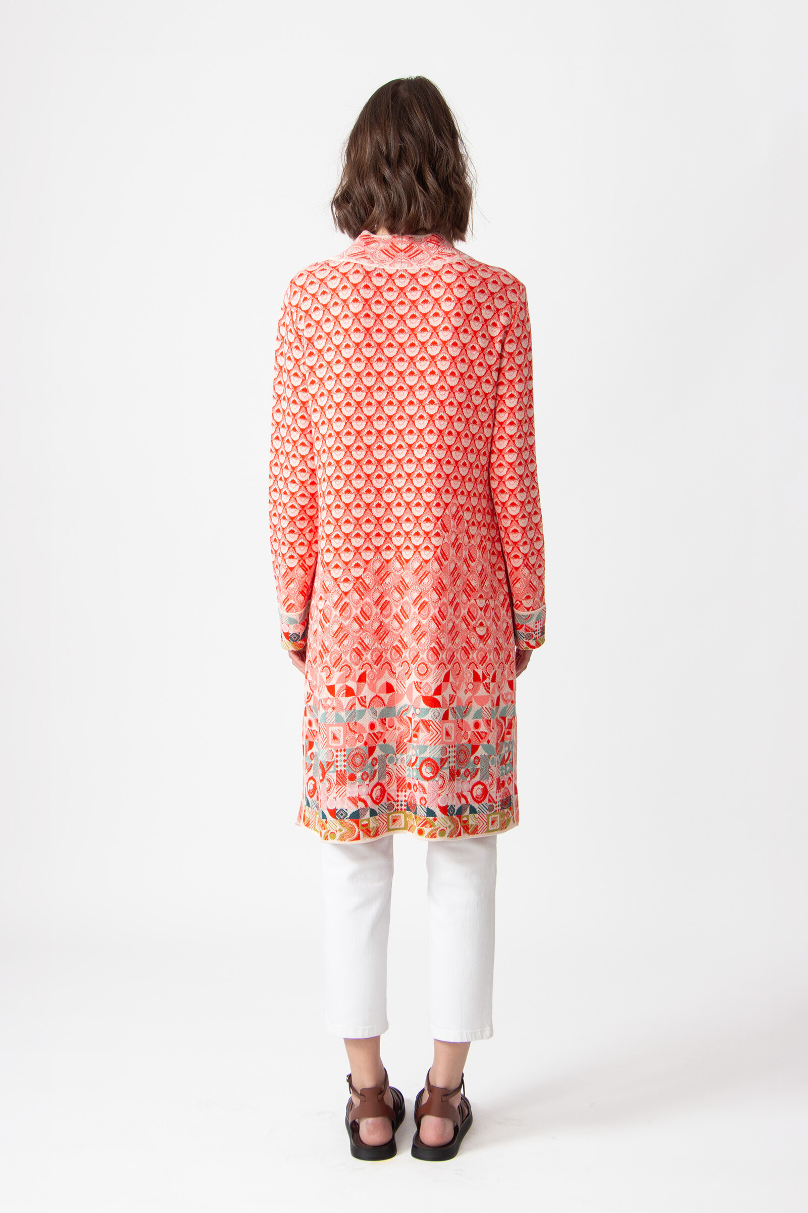 IVKO  Woman IVKO - Jacquard Coatigan Mix & Match Pattern Coral