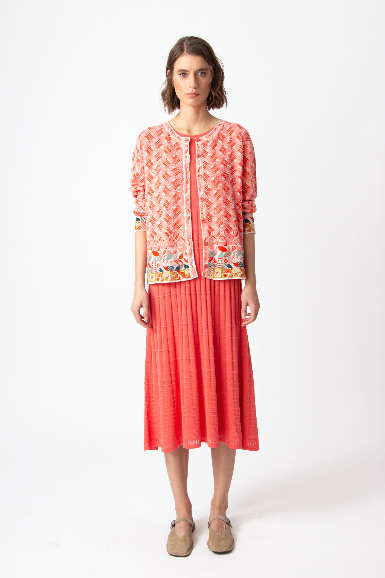 IVKO  Woman IVKO - Jacquard Cardigan Mix & Match Pattern Coral