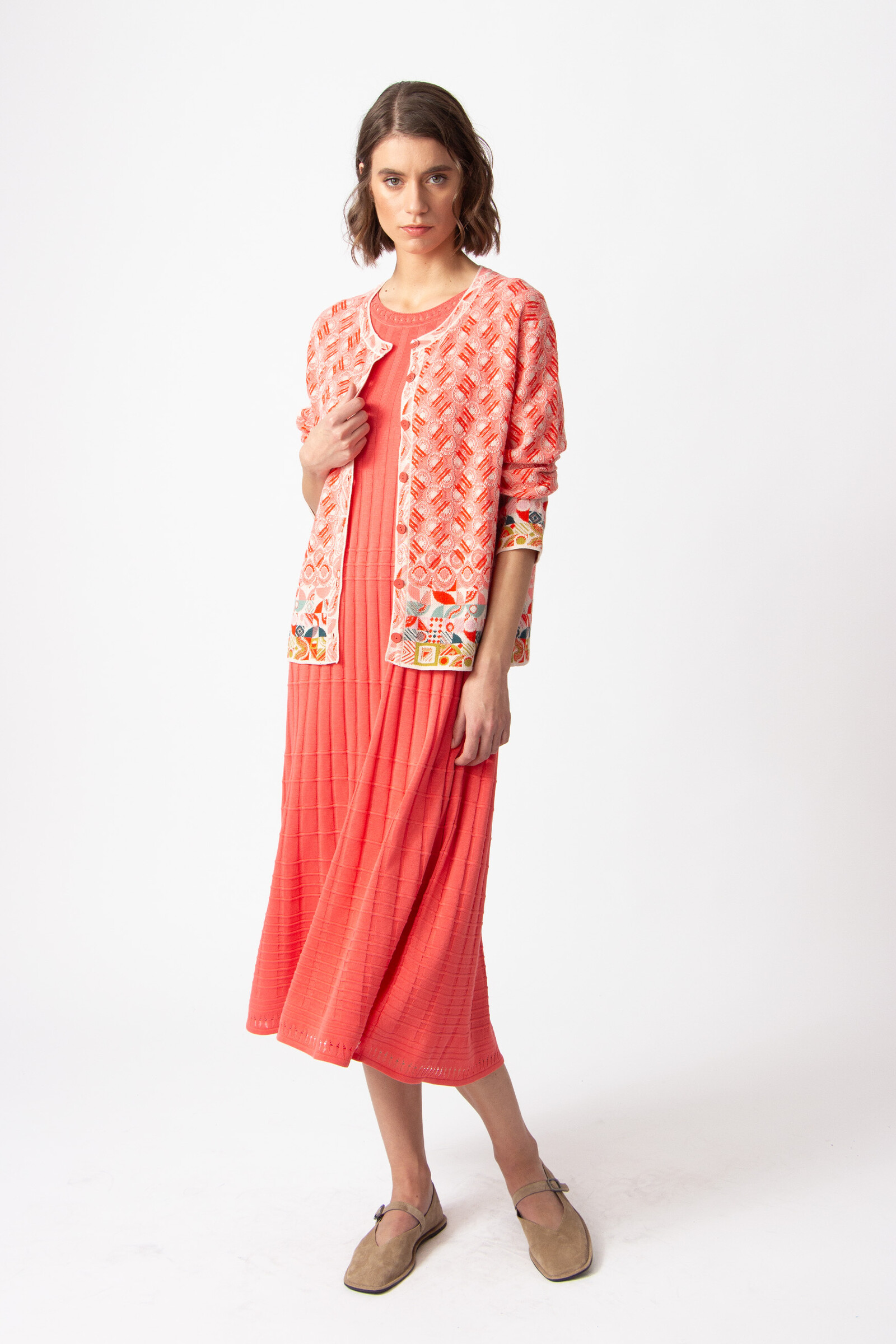 IVKO  Woman IVKO - Jacquard Cardigan Mix & Match Pattern Coral