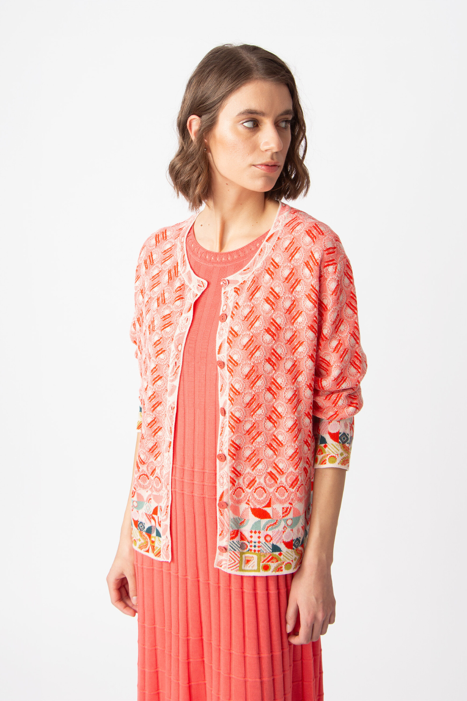 IVKO  Woman IVKO - Jacquard Cardigan Mix & Match Pattern Coral