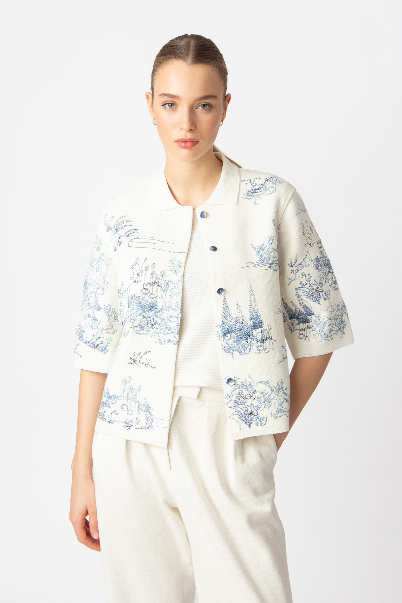 IVKO  Woman IVKO - Jacket with Embroidery Garden Nostalgic Pattern China Blue