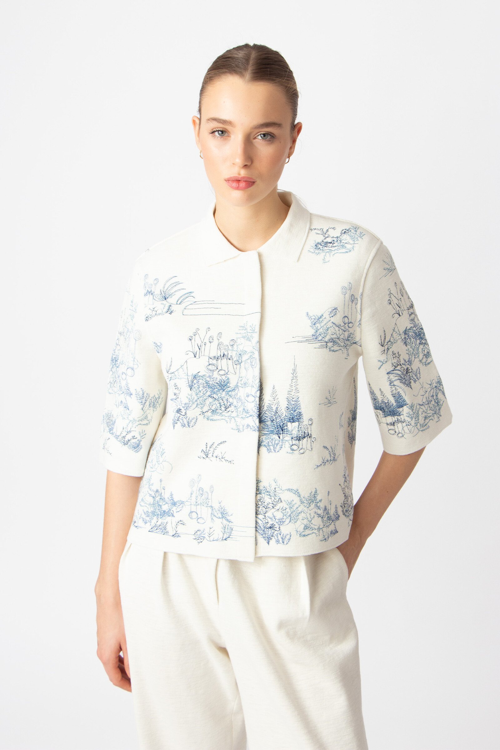 IVKO  Woman IVKO - Jacket with Embroidery Garden Nostalgic Pattern China Blue