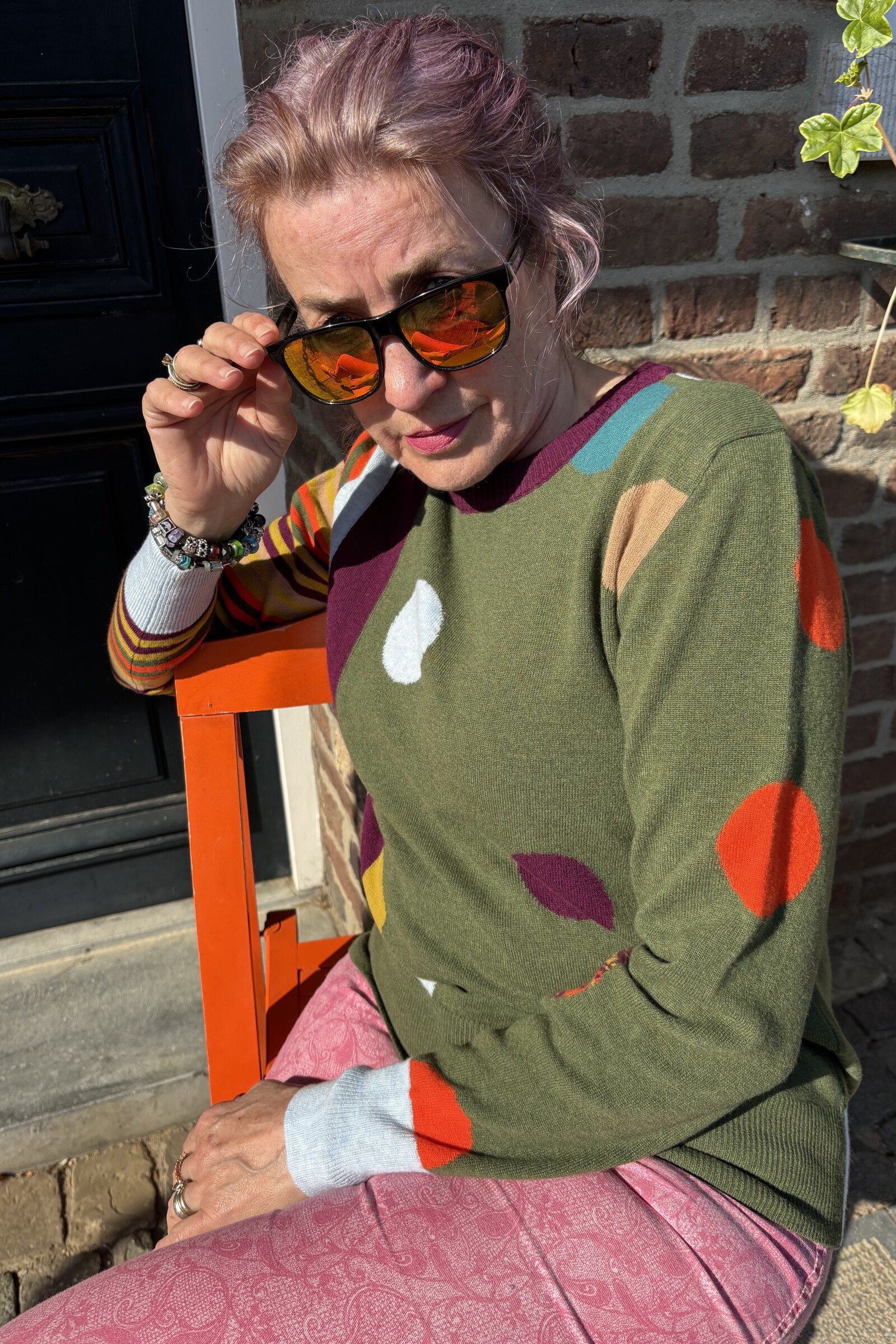 Eribé Eribé - Melrose Stripe and Dots Sweater Olive