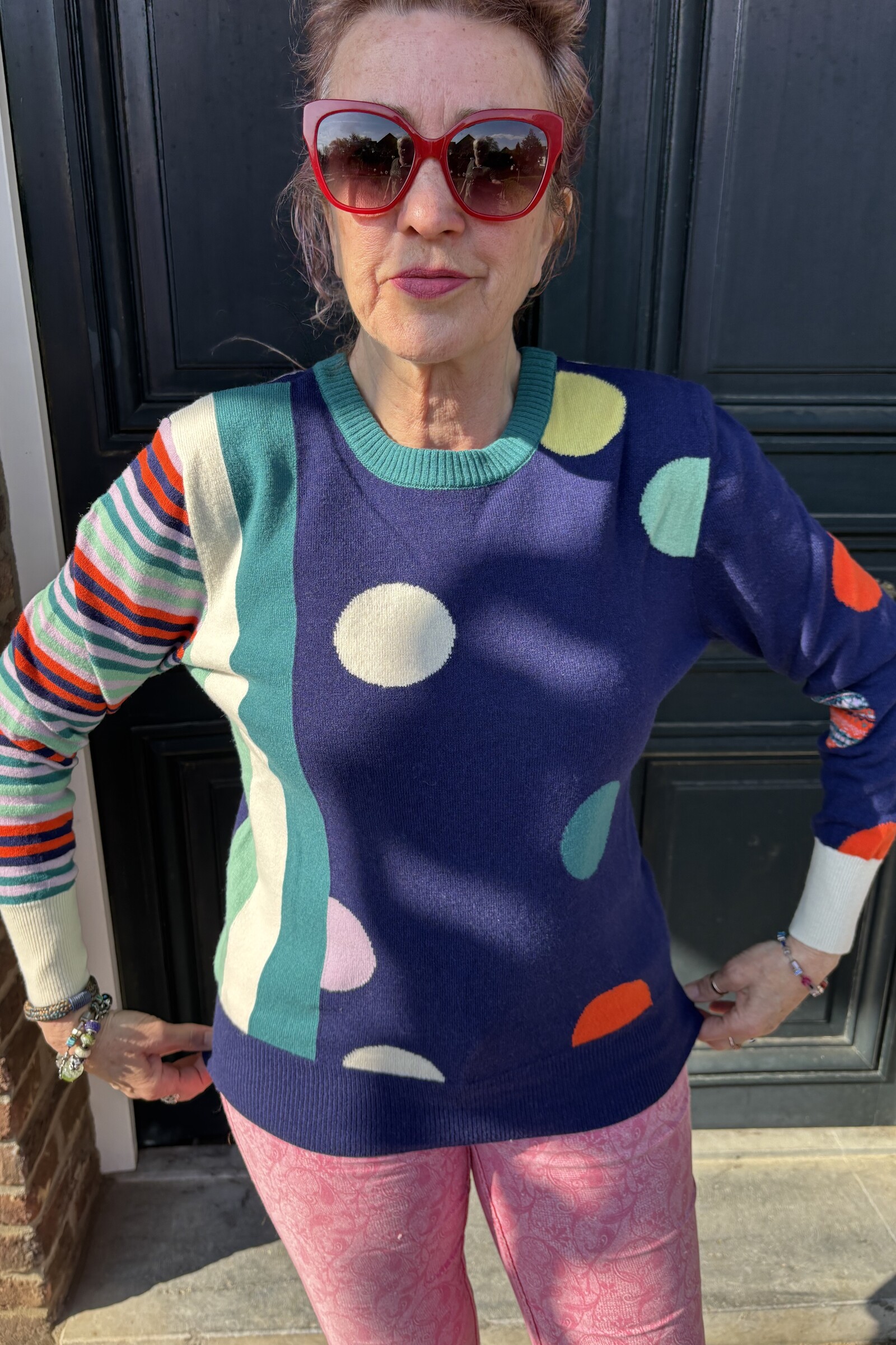 Eribé Eribé - Melrose Stripe and Dots Sweater Navy